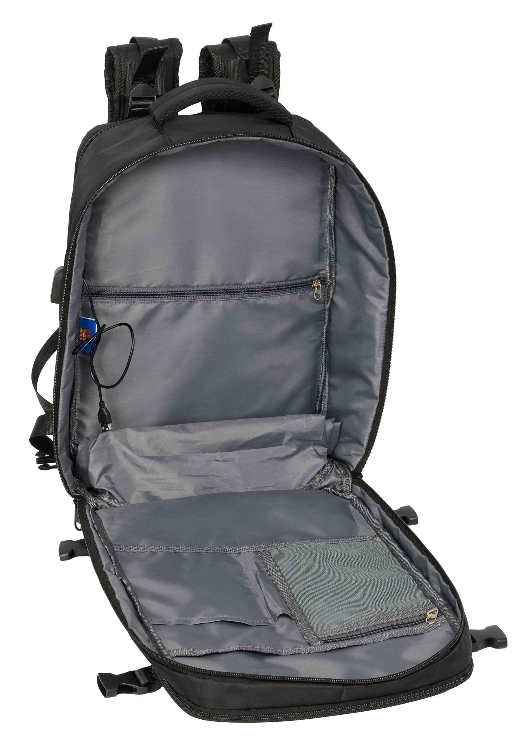 Safta F.C. BARCELONA NAVY BLUE - Plecak podróżny w kabinie na laptopa 15,6 cala, idealny dla młodzieży w różnym wieku, wygodny i wszechstronny, jakość i wytrzymałość, 29 x 19 x 44 cm