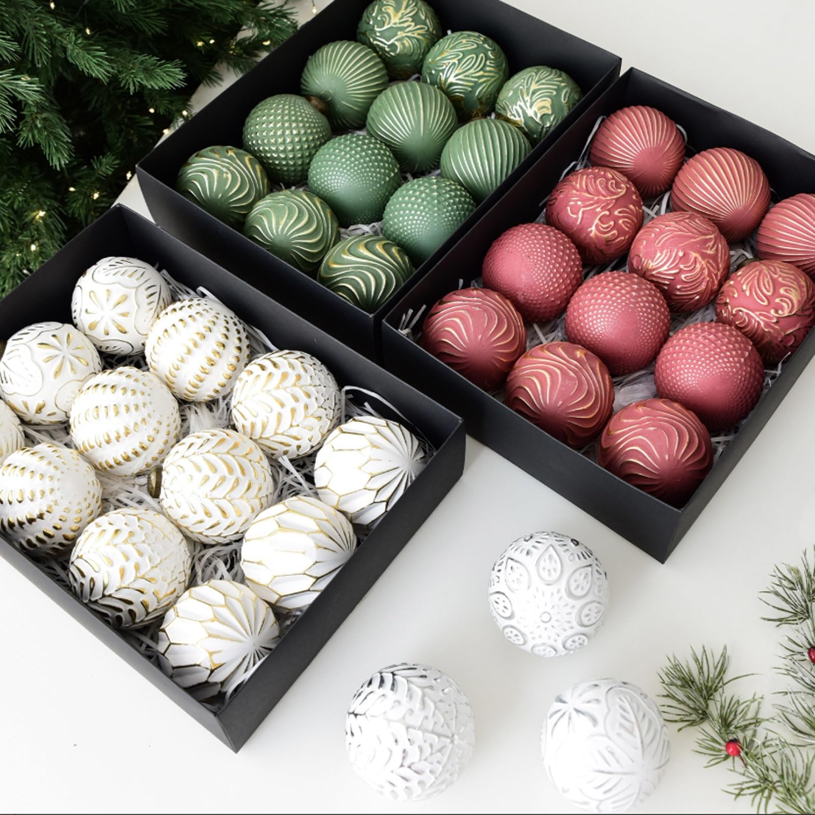 Palline di Natale, 12 palline di Natale rustiche da fattoria 3,15'' in plastica infrangibile for decorazioni natalizie sull'albero(Nero)