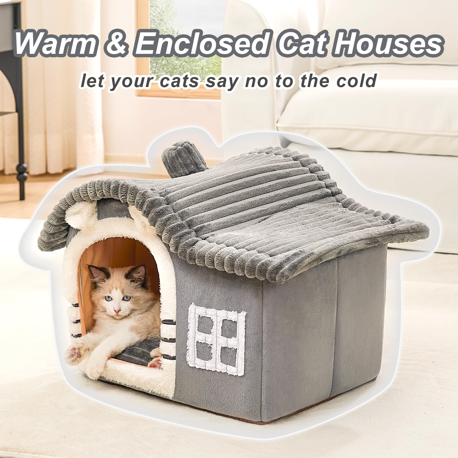 Jiupety Kitten Cat House for Cats, Indoor Cat Bed, Cat House Indoor Suitable up to 3.2kg Cat, Cartoon Cat Bed Indoor, Pink, S