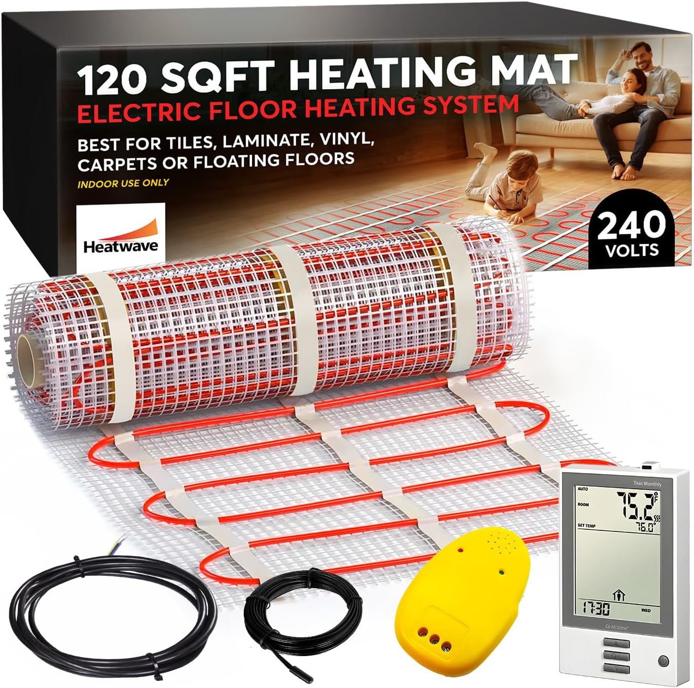 Electric Floor Heating Mat System – 160 Sq Ft Underfloor Heating With Programmable Thermostat For Tile & Laminate