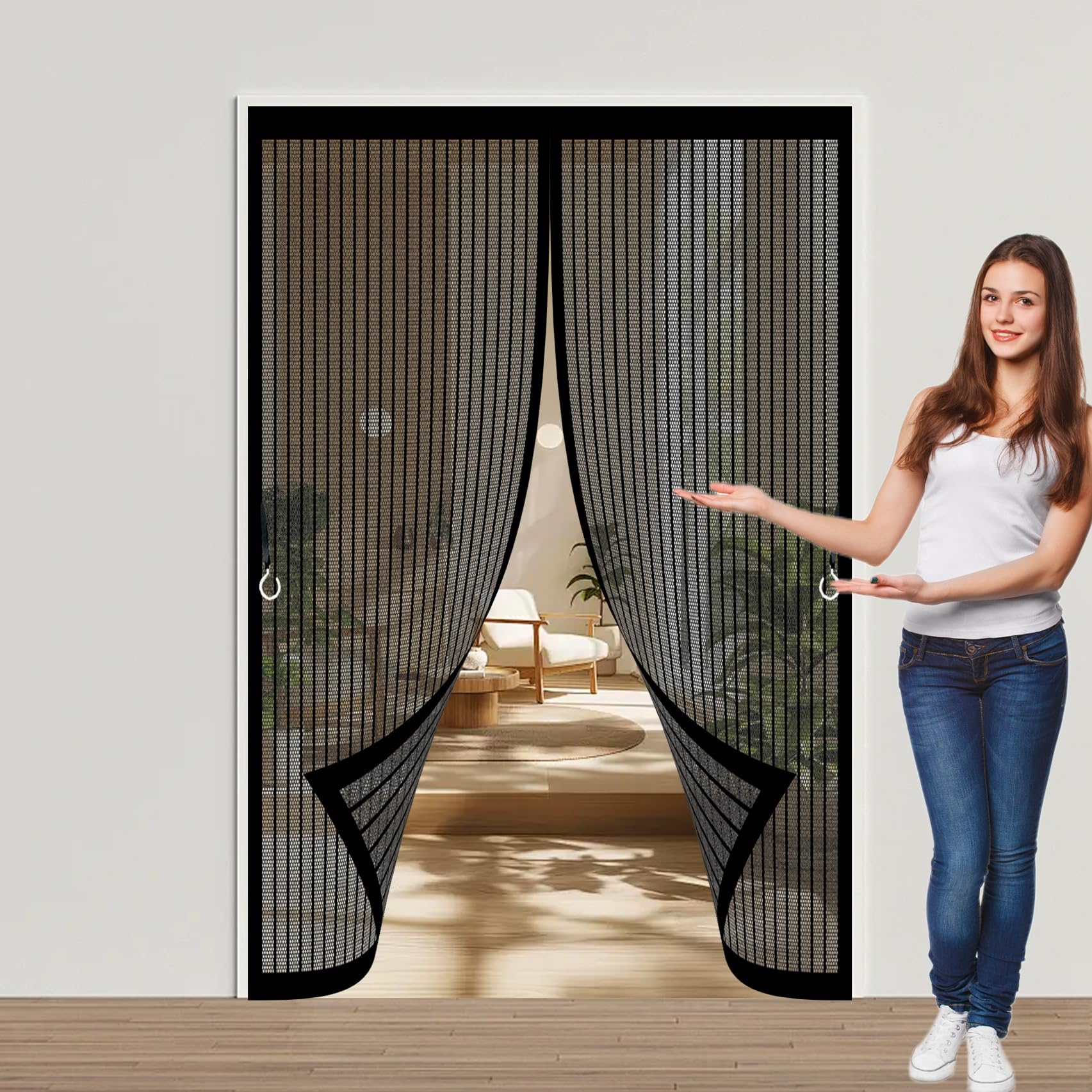 Magnetic Screen Door 71 x 204 cm with Powerful Magnets & Full Frame Magic Tape, Keep Bugs Out & Lets Fresh Air in Magnetic Thermal Door Curtain for Patio Doors Balcony, Black