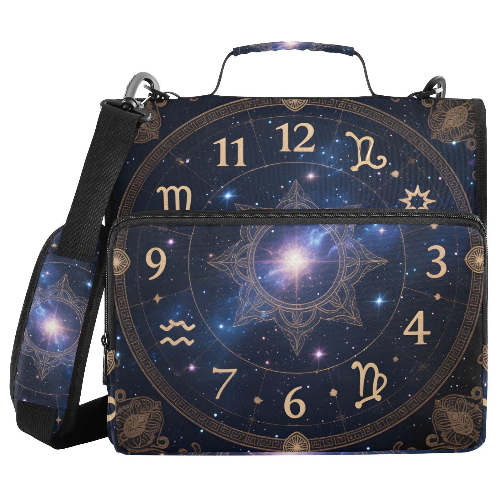 3 Ring Zipper Binder with Shoulder Strap Astrology Sun Time 1.5 inch Binders Keeper Large Capacity Multi Pockets for School Office Supplies