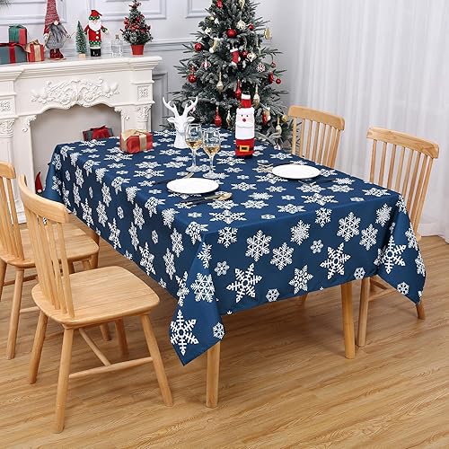 Miniatura 3 de CAROMIO Mantel de Navidad, manteles de Navidad rectangulares de 60 x 120 pulgadas, mantel de invierno de Navidad con copos de nieve azul, decoración