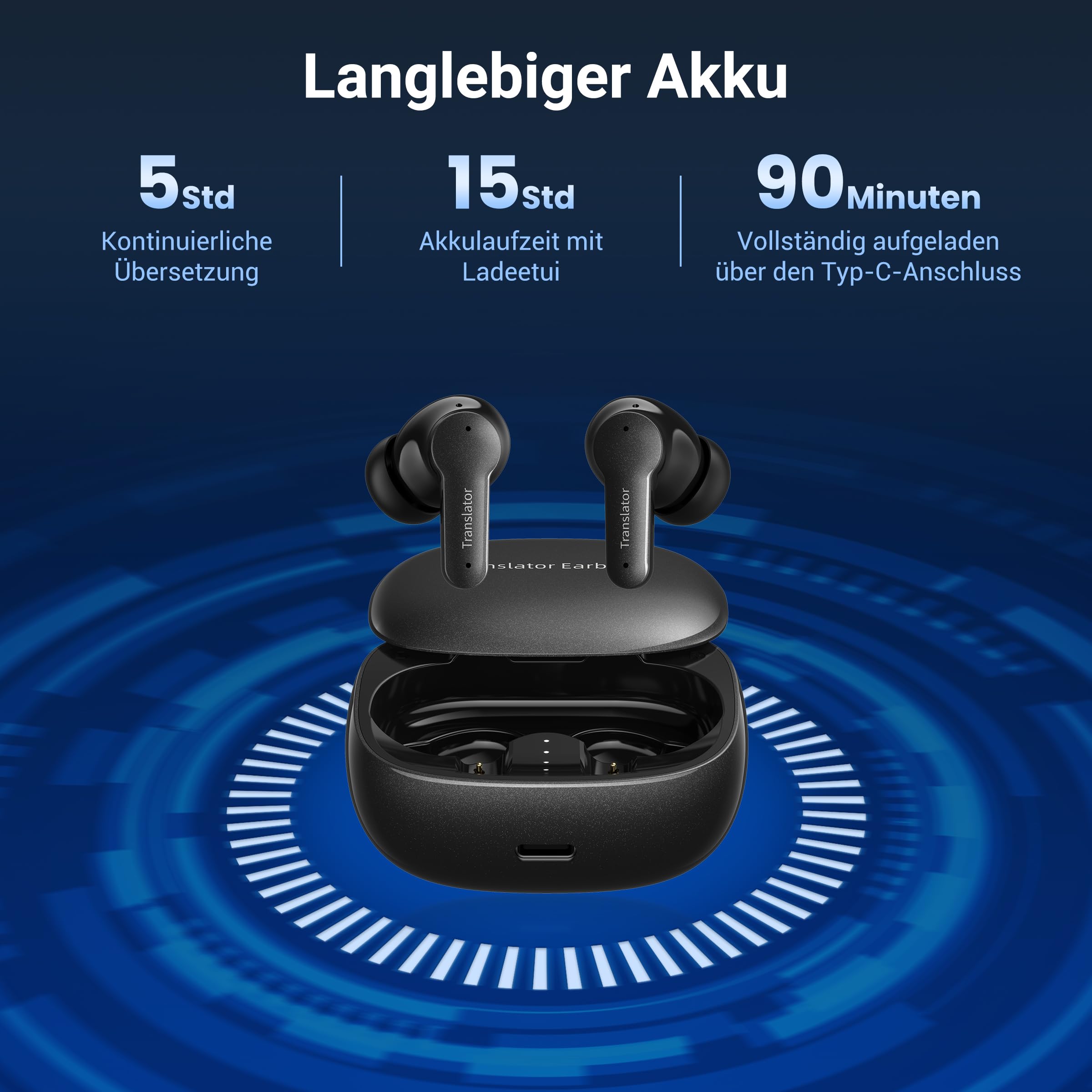 Anfier M3 KI Übersetzer Kopfhörer 144 Online Sprachen & Akzente Echtzeit Sprachübersetzer, 3-in-1 Two-Way AI Translator Earbuds 4 Modi mit App for iOS Android, Kopfhörer Übersetzer Wirtschaft Schwarz