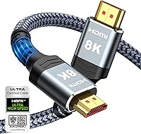 Highwings 8K HDMI 2.1 Cable 6.6FT 48Gbps Braided - 8K@60Hz 4K@120Hz Ultra High Speed Cord for PS5 Roku TV HDR Gaming