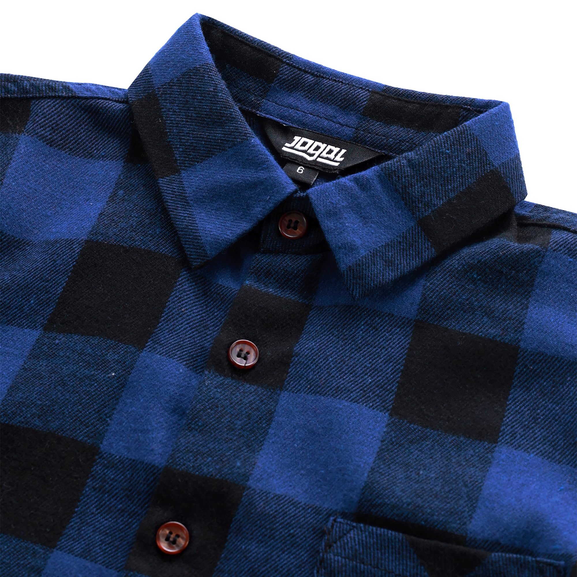 JOGAL Camisa de franela de manga larga a cuadros para niños, camisas con botones