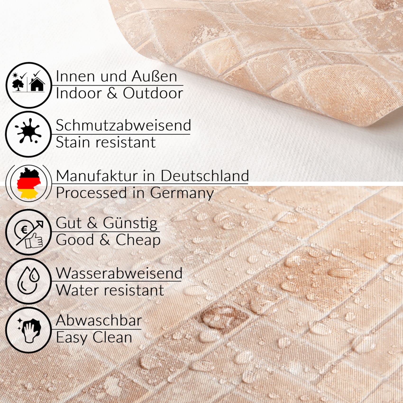 ANRO Wachstuchtischdecke Wachstuch Vinyl abwischbar Wachstischdecke Tischdecke 1000 x 140cm Schnittkante Fliesen Beige abwaschbar wasserabweisend Gartentischdecke Meterware pflegeleicht