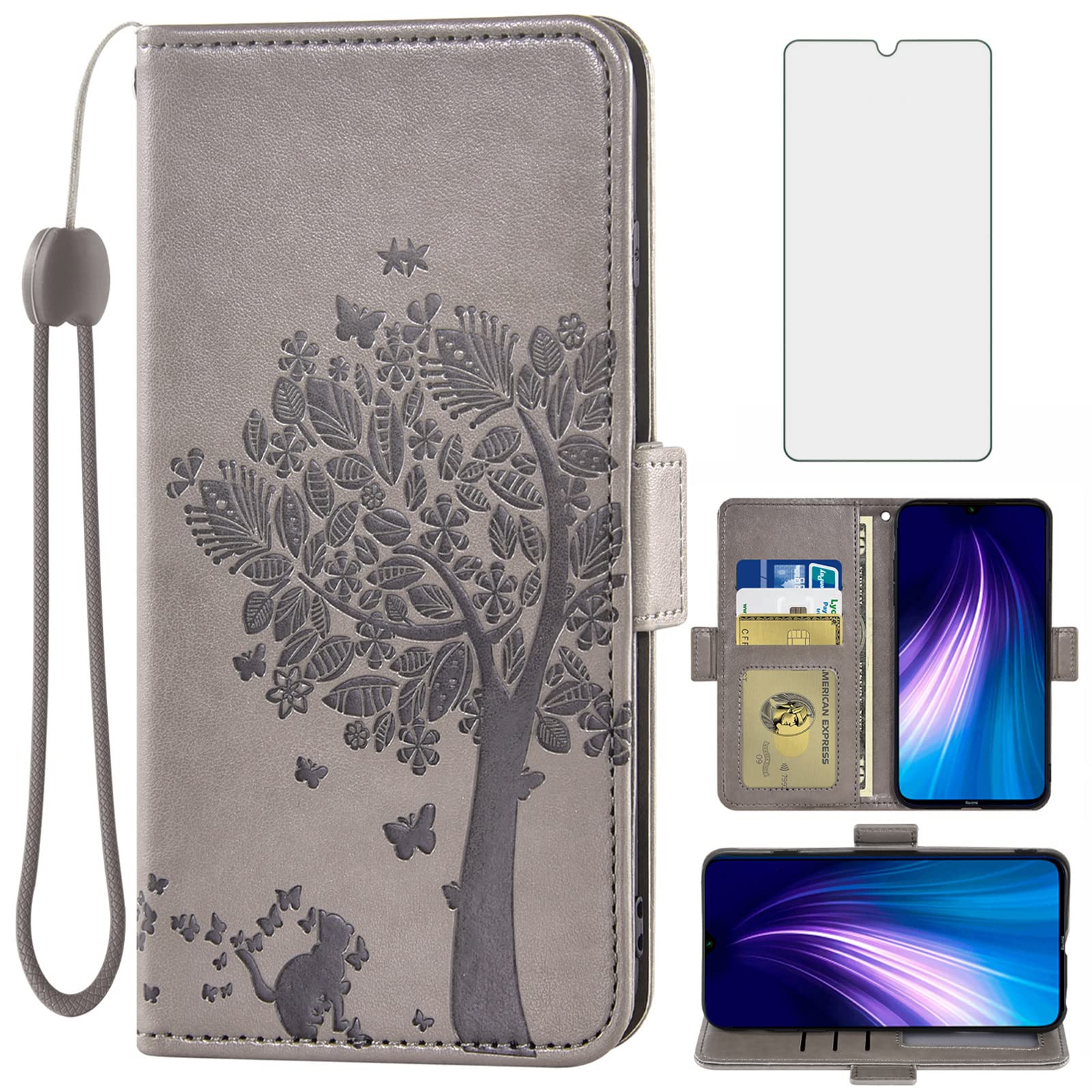 Asuwish Compatible with Xiaomi Redmi Note Pro Wallet Case and Tempered  Glass Screen Protector Flip Purse Accessories Wrist Strap Card Holder Cell