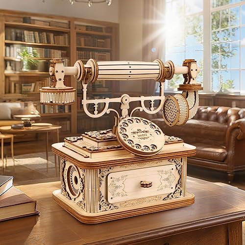 Miniatura 2 de 3D Wooden Puzzle for Adults - Retro Telephone Model Kit, 135 Piece Steampunk DIY Craft Decor, Unique Desktop Decor & Ideal Christmas Birthday Gift