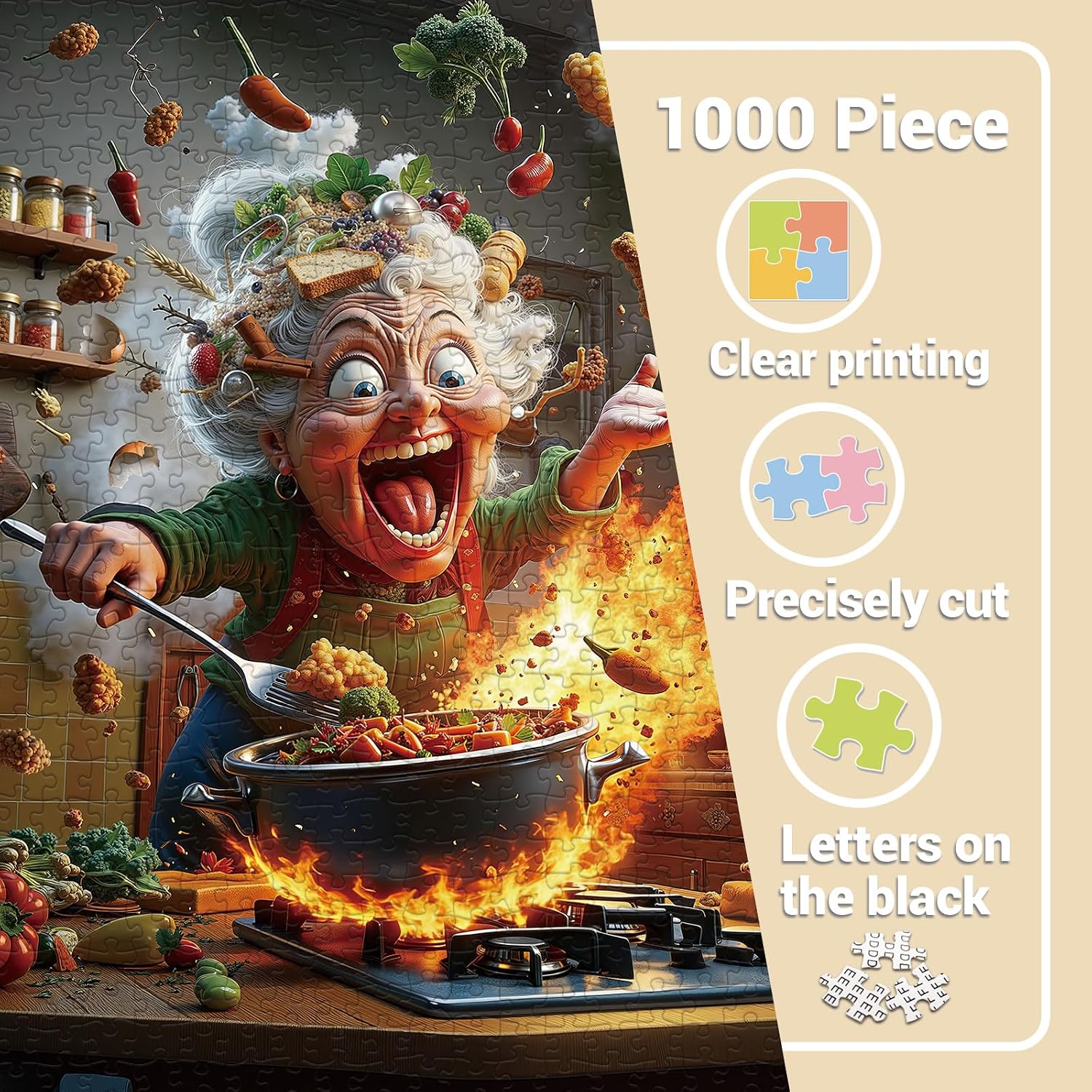 Funny Kitchen Grandma Puzzles for Adults 1000 Pieces. Colorful Old Woman Cooking Jigsaw Puzzles. Challenging Food, Art Puzzles image 4