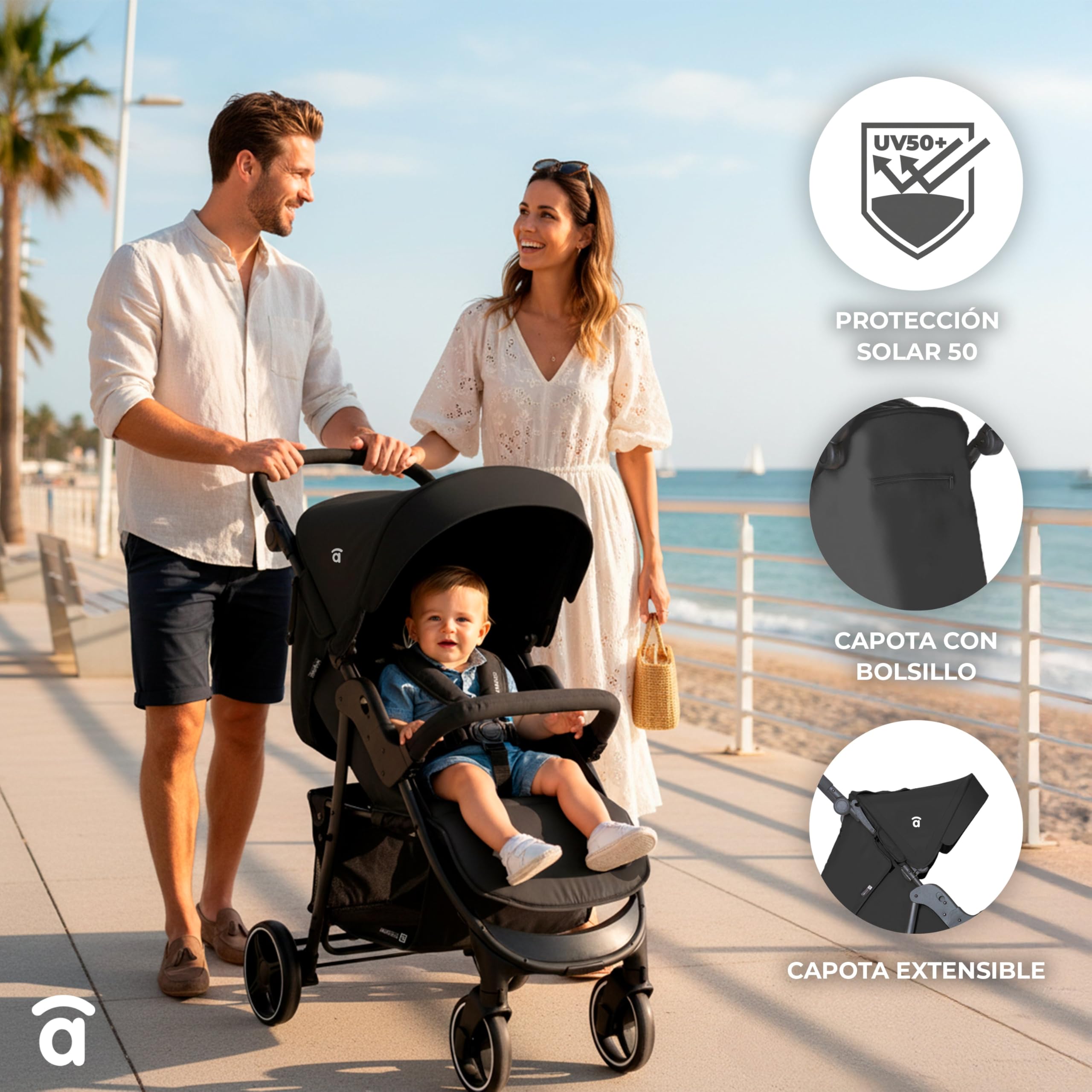 Asalvo AMÉRICA 3 Silla de Paseo, Carrito bebé, Carro para bebés, Confortable, Ultraligera, Segura, Capota con Ventana y Freno Trasero, Manejable, Plegado compacto, Carga Máxima 24 kg, Rosa