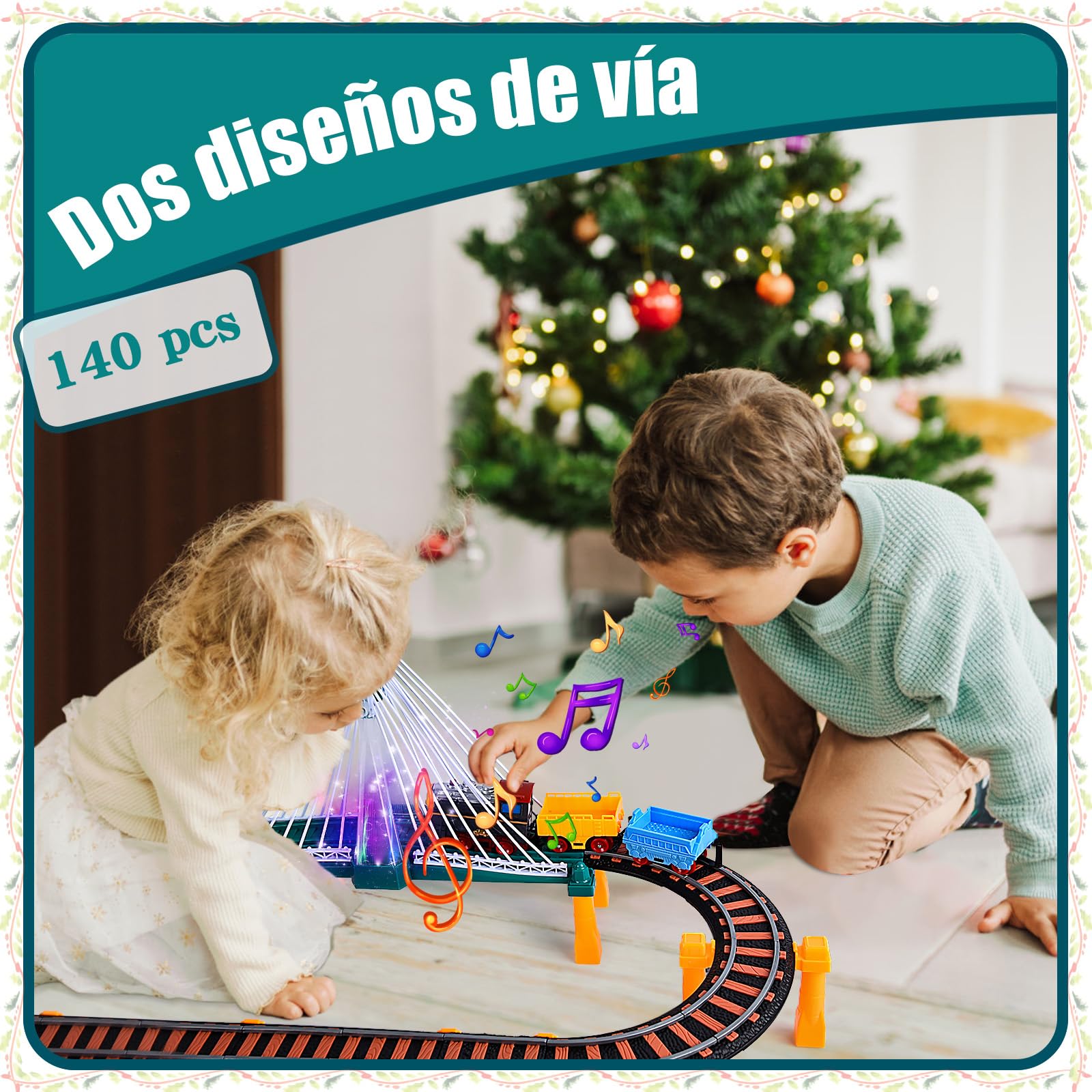 JONRRYIN Juego de Tren y Coches Eléctricos para Niños, Circuito Navideño Con Pista, Regalos para 3-8 Años