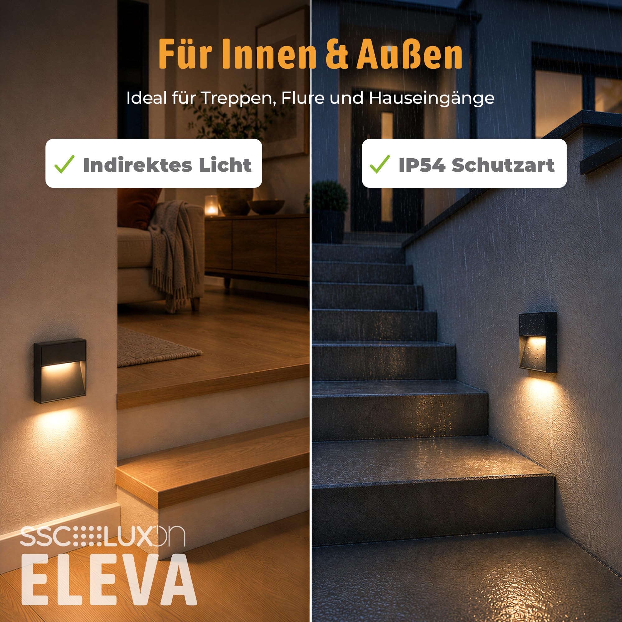 SSC-LUXon 3x ELEVA Treppenleuchte anthrazit eckig - Treppenstufenbeleuchtung IP54 warmweiß 4W - Wandlicht für Innen & Außen rostfrei