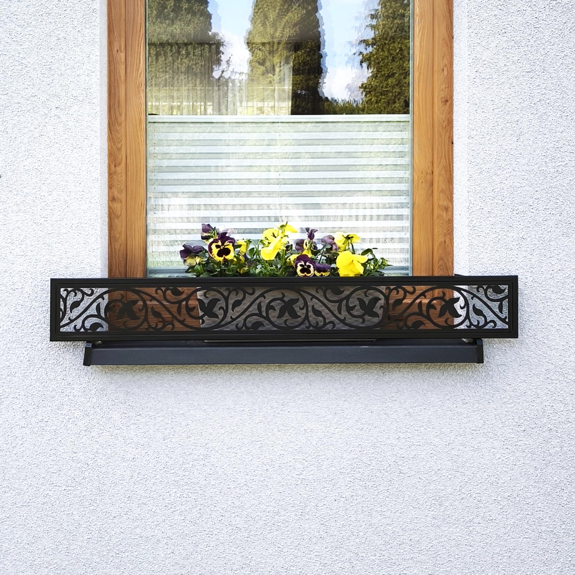 Supporto per fioriera per davanzale esterno, protezione anticaduta sul davanzale della finestra, protezione per vasi di fiori, tutti i modelli e dimensioni Flora, 155 (133 cm-153 cm)