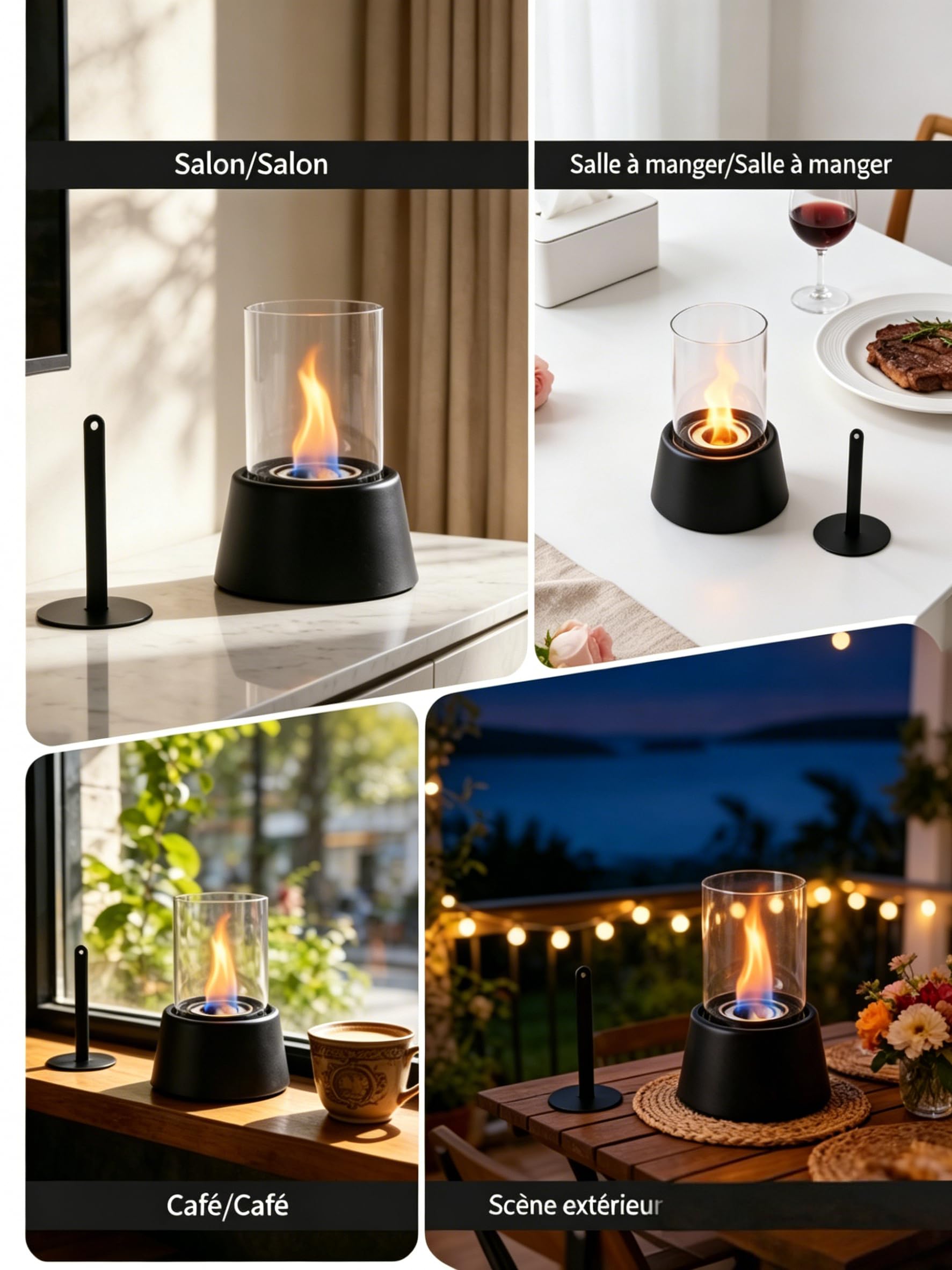 Brasero De Table - Décoration Design intérieur Portable - Cheminée Table Design bioéthanol - Idéal pour Camping Cour Chambre à Coucher Chevet Fête d'anniversaire Jardin Balcon