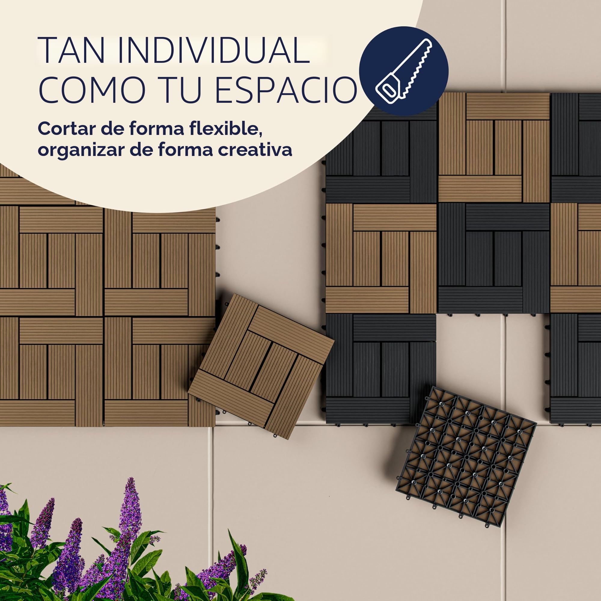 Casaria® Set Baldosas Exterior WPC Losetas Jardín Aspecto Madera Antideslizantes Rejilla Drenaje Resistente Intemperie Suelo Terraza Balcón Patio Cubiertas Interior Sistema Clic Terracota 30x30cm 4m²