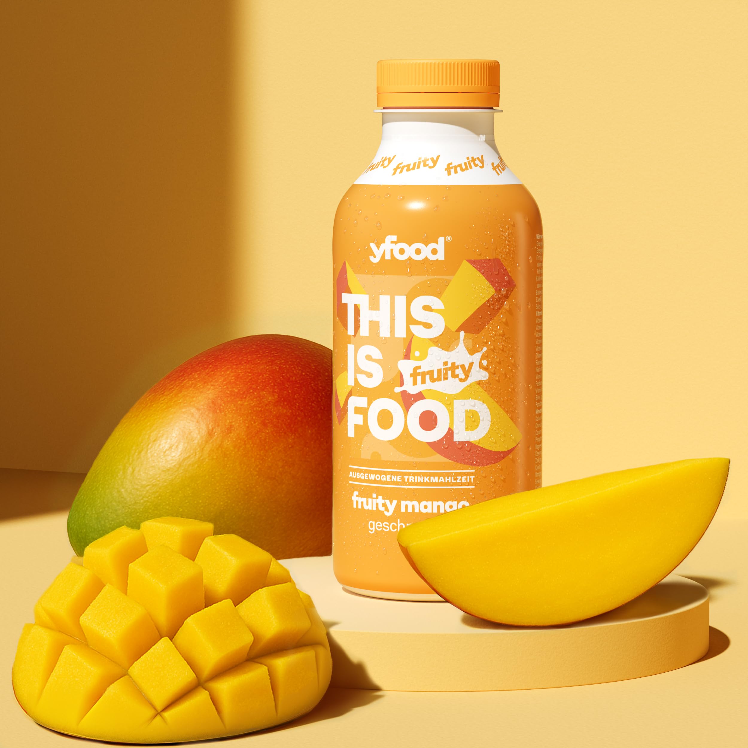yfood Fruity Mango, repas prêt à boire, THIS IS FOOD, substitut de repas, 27 g de protéines, 26 vitamines et minéraux (12 x 500 ml), goût mangue