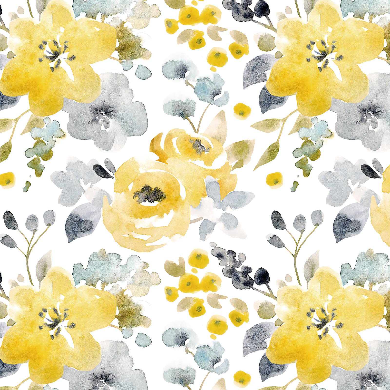 Toduso Peel and Stick Wallpaper Floral Wallpaper Yellow/Gray/White Watercolor Contact Paper Self Adhesive Removable Wallpaper Shelves Liners