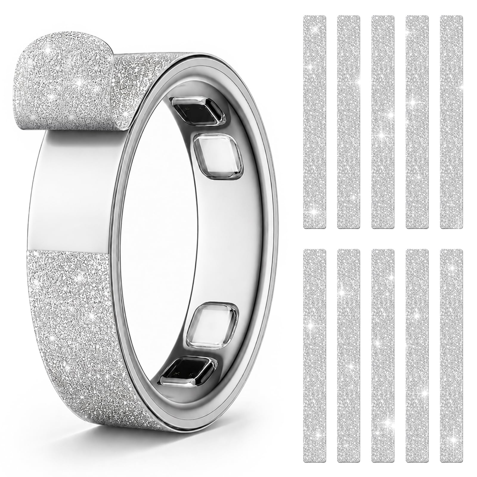Photo 1 of 10 Pack Ultra-Thin Skin Cover for Oura Ring Gen 5, Anti-Scratch Protector Fancy Decorative Accessories Protective Film for Oura Ring 5 (Bling Silver, Size 9)