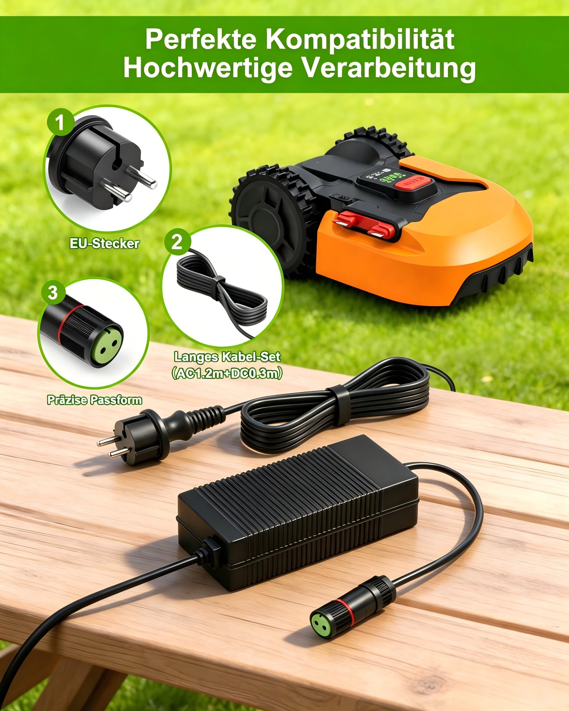 Fuente de alimentación de 28 V 1,5 A compatible con Worx Landroid WA3754 WA3716 WG754E WG755E WG757E WG758E M500 M800 M800i robot cortacésped cargador 28 V
