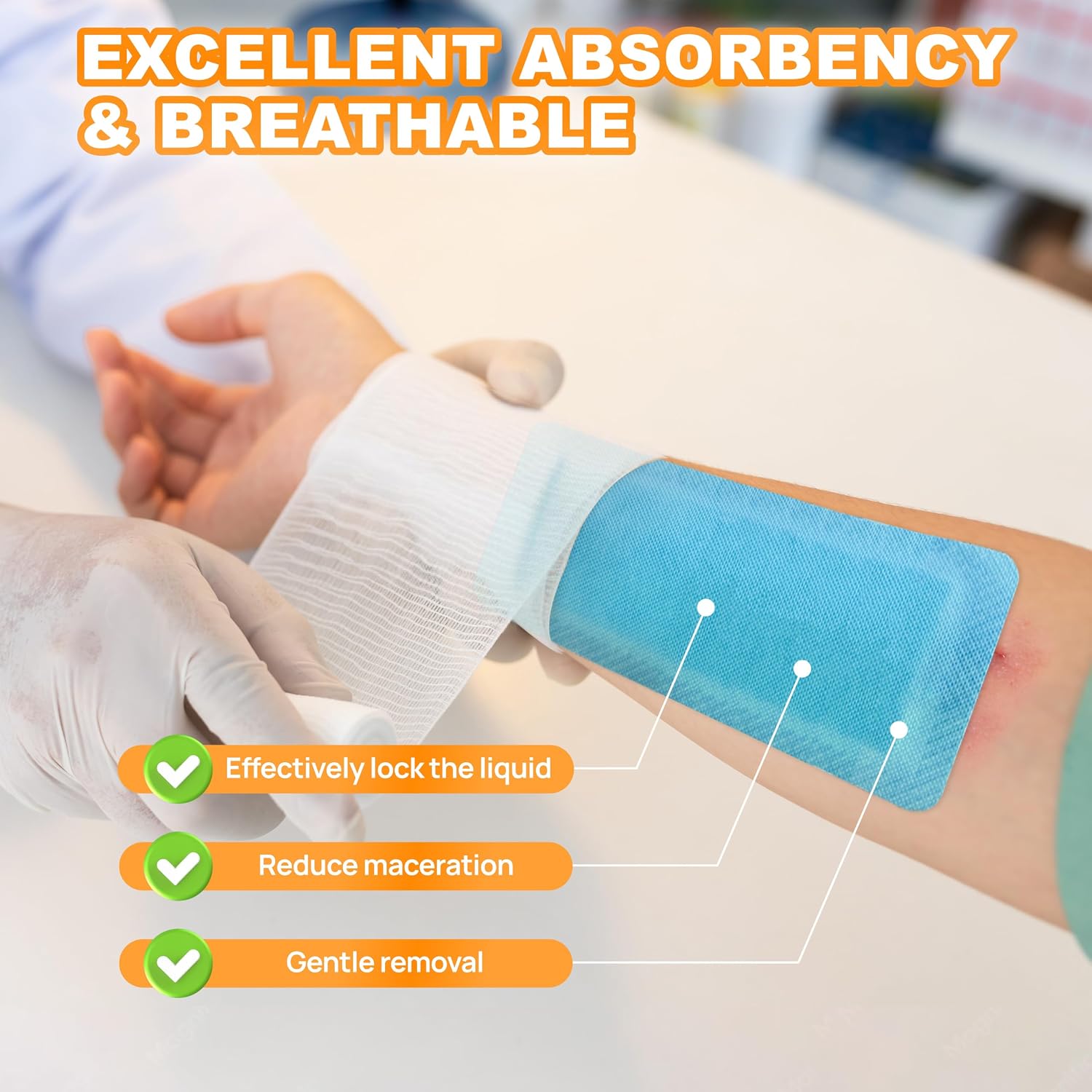 Carbou 20 Pack Super Absorbent Wound Dressing 4"x 8", Non Stick Gauze Pads for Heavy Exudate Wound, Soft Highly Absorbent Dressing, Non Adhesive Absorbent Bandages for Wound Care