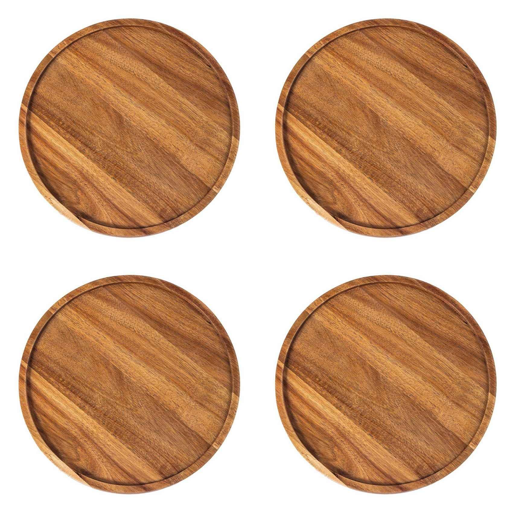 Hndhbfgrt 4X Round Wood Tray,Wooden Serving Tray,Serving Platter,Appetizer Charcuterie Board,Tray Organizer A
