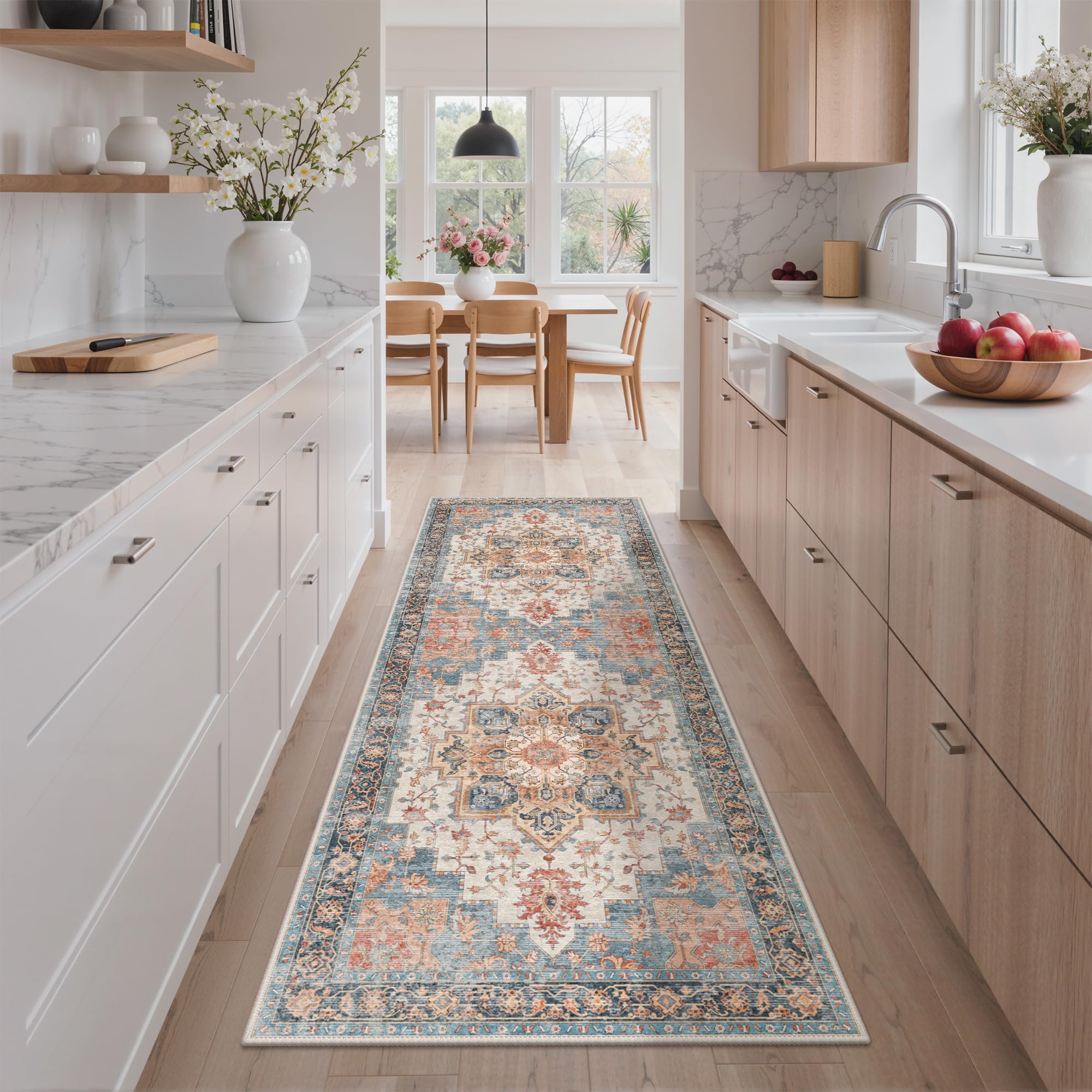 GENIMO Vintage Teppich, Teppiche Wohnzimmer, Waschbare Teppiche, Boho Teppich, Klein Carpet rutschfest