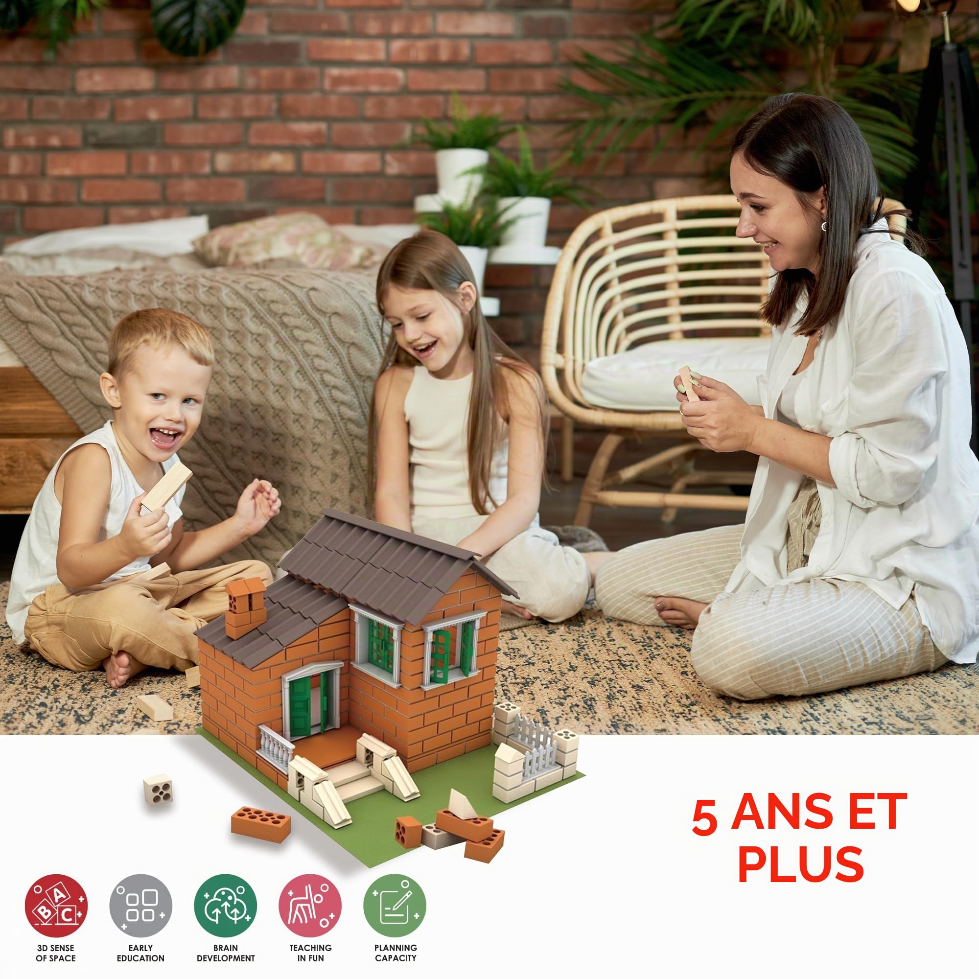 Jeu de Construction de Maison en Briques | 304 Pièces en Plastique ABS Sûr pour les Enfants | Améliore les Compétences Précoces et le Développement de l'Intelligence | Matériau Recyclable