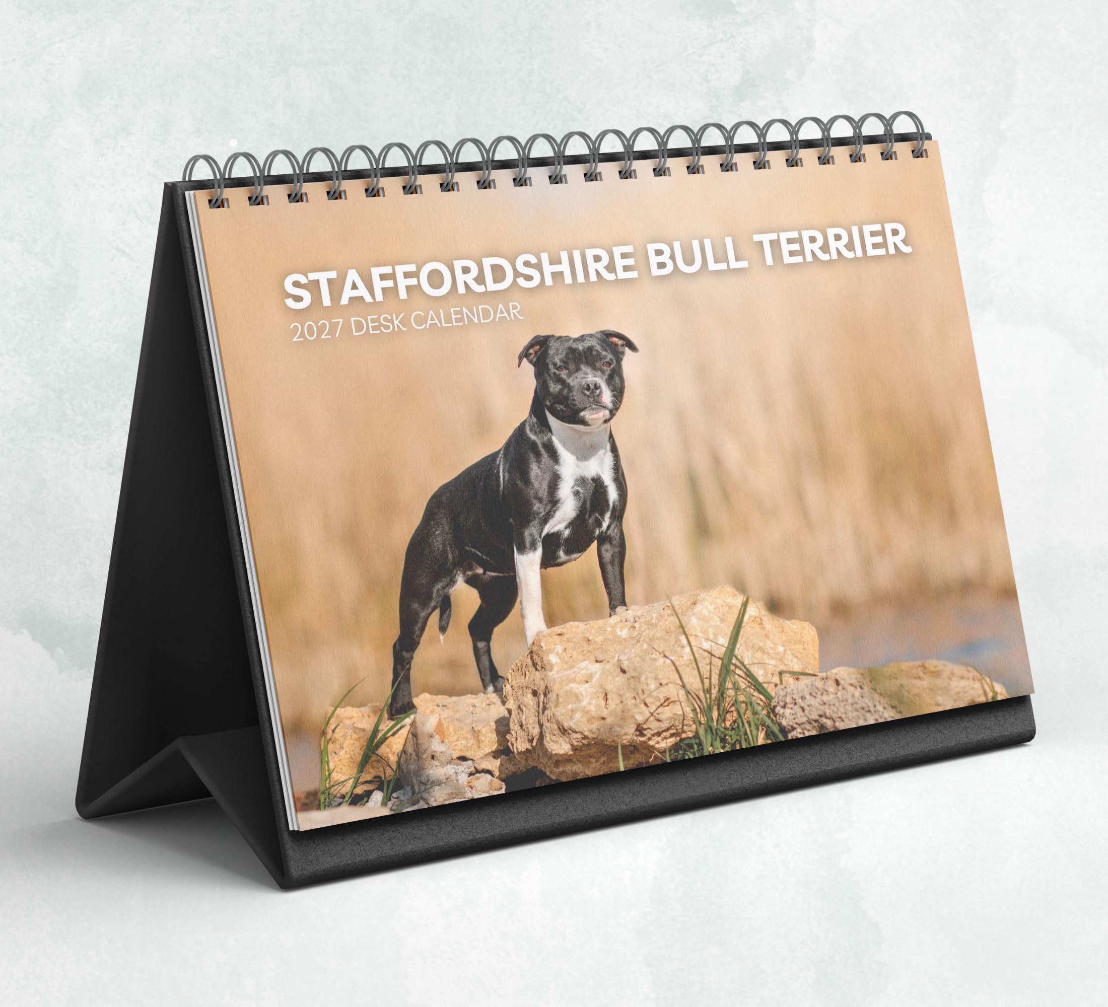 Staffordshire Bull Terrier Desk Calendar 2027-2028: Standing Flip Desktop Calendar with Thick Paper (15.25cm x 22cm - similar to A5)