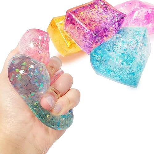 4 cubos de hielo con purpurina  Juguetes sensoriales coloridos para adultos y niños, divertida bola de apretar para aliviar el estrés, regalos de
