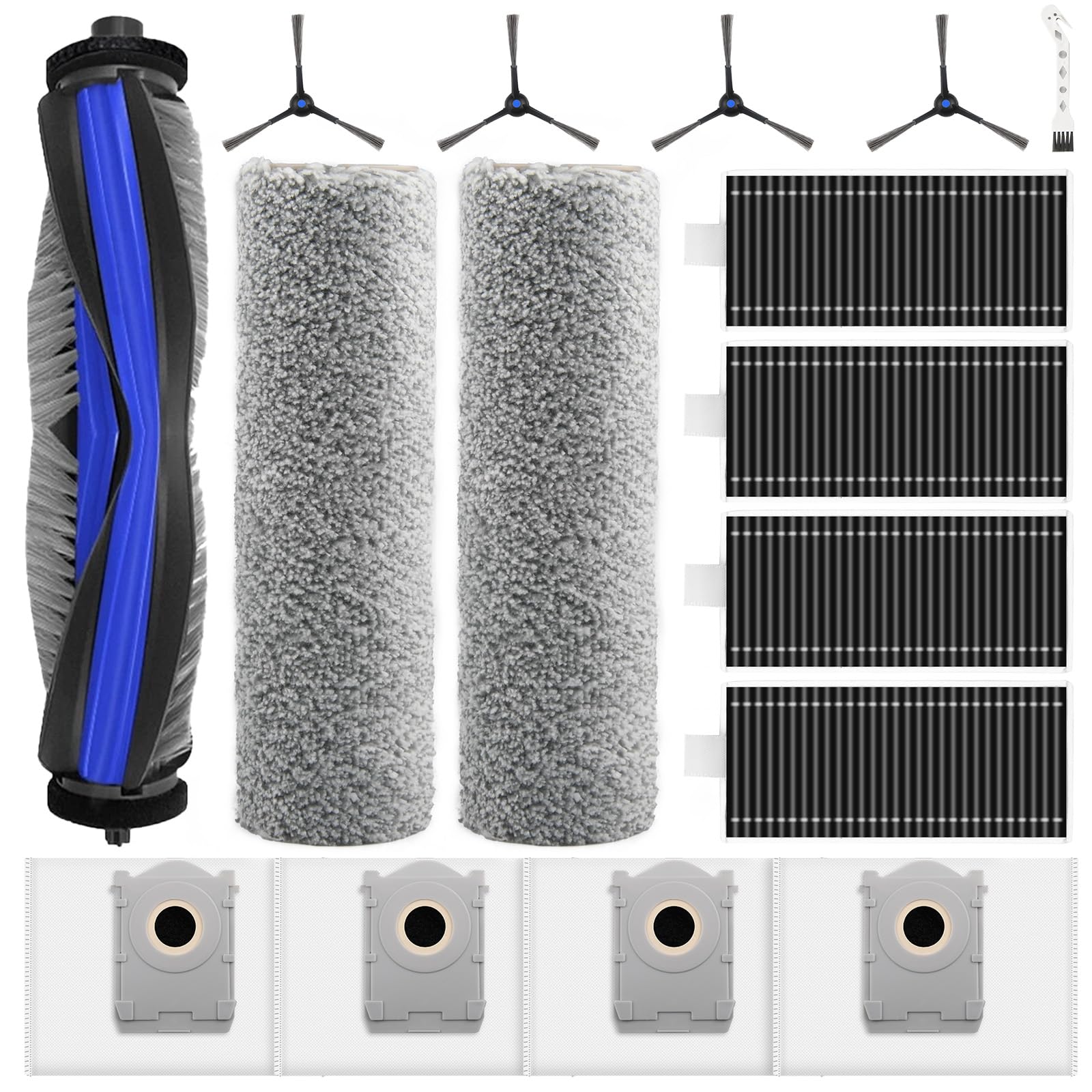 Zubehör für ECOVACS DEEBOT X8 PRO Omni / X8 Omni Saugroboter mit Wischfunktion, 4 Staubbeutel 4 Seitenbürste 4 Filter 2 Wischwalze 1 Hauptbürste 1 Reinigungsbürste, Wiederverwendbare Ersatzteile