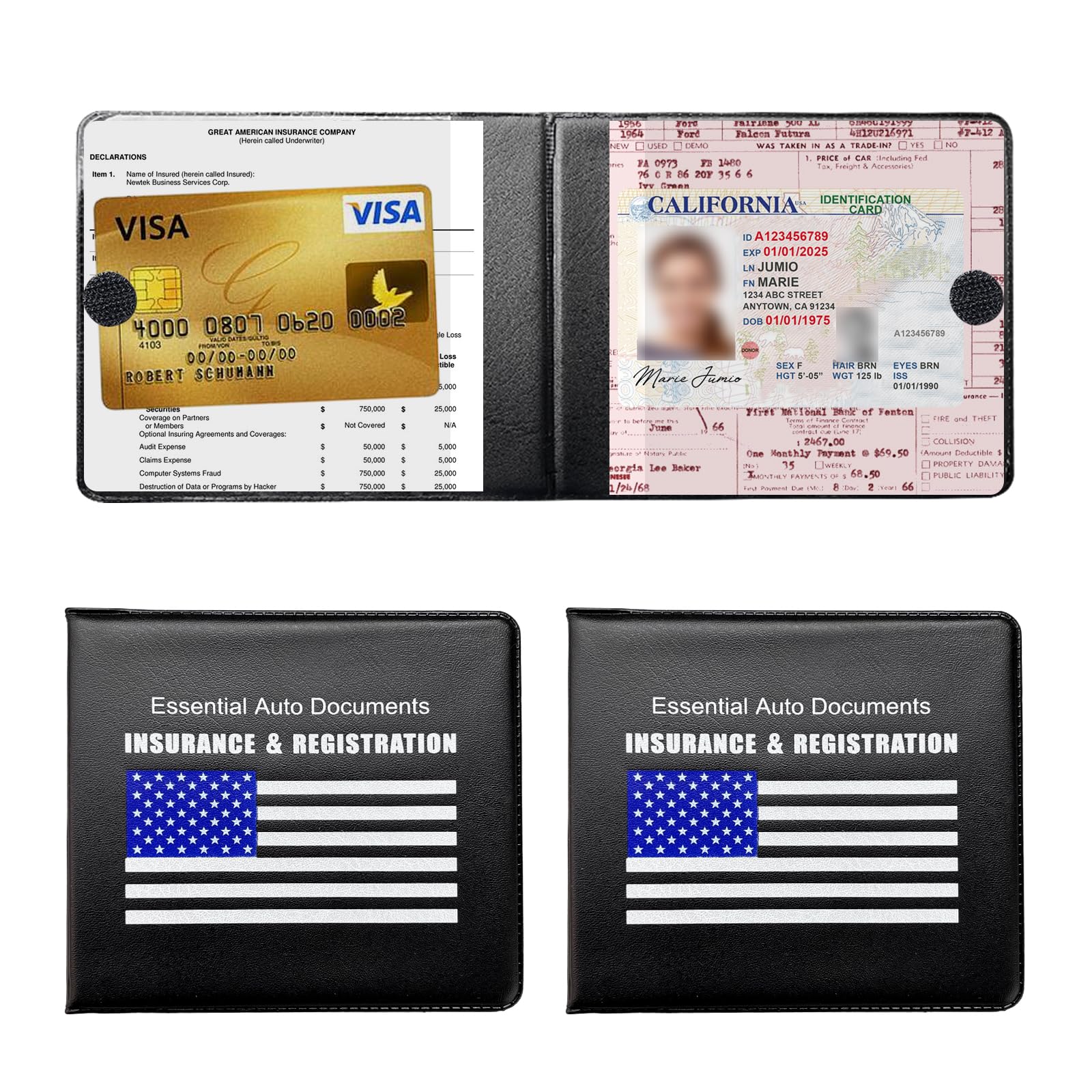 DicknoDickno 2 PCS Car Registration and Insurance Holder, 5.2" × 4.8" Waterproof Leather Vehicle Glove Box Organizer with Closure, Essential Document Driver License Wallet for Men Women (Blue Flag)