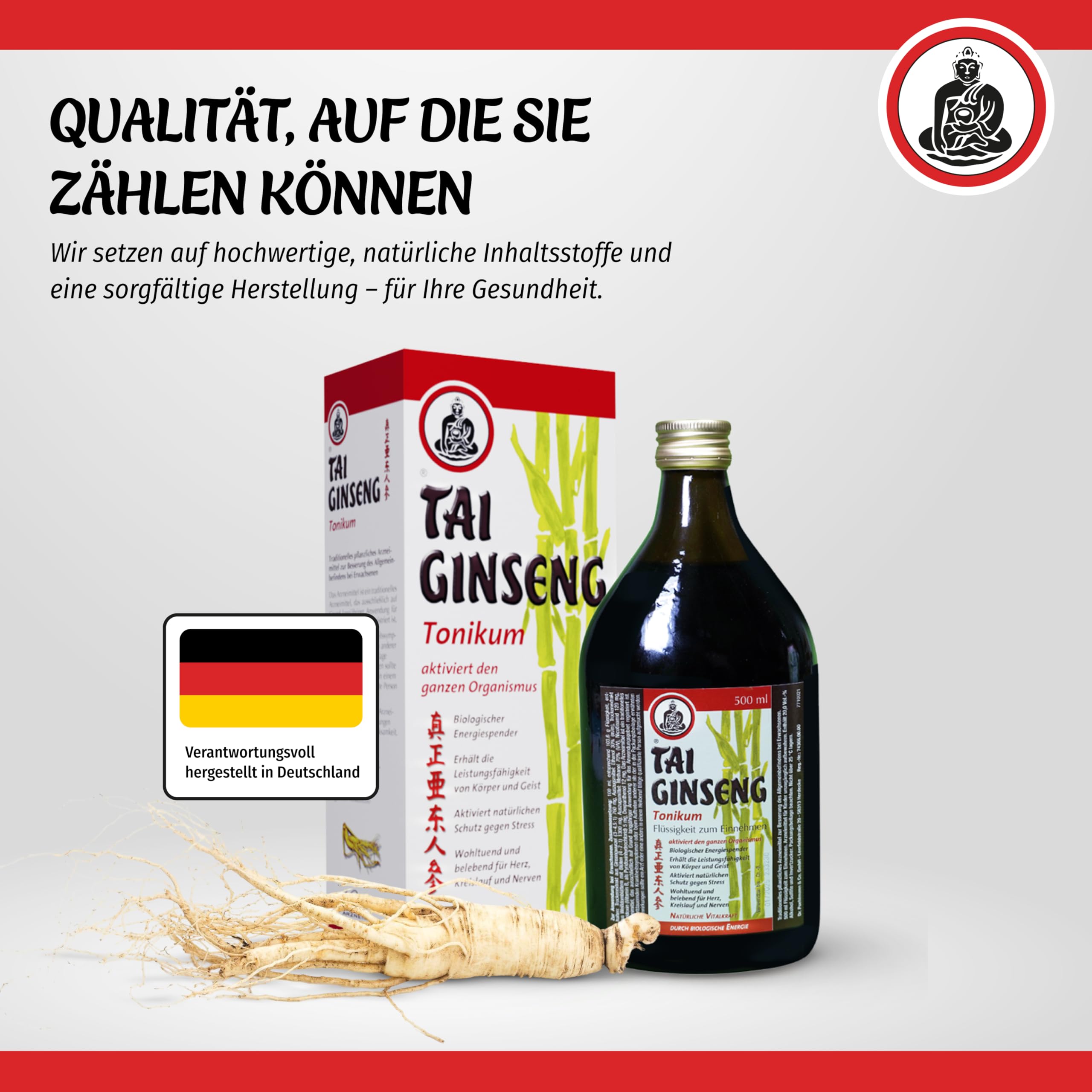 Tonikum 500 ml - Ginseng Wurzel Extrakt mit B-Vitaminen & Weißdorn Extrakt, Lebenskraft und Leistungsfähigkeit, für Erwachsene | Für mehr Vitalität im Alltag, tägliche Einnahme, für Erwachsene, traditionelle Rezeptur, Arzneimittelqualität aus Deutschland
