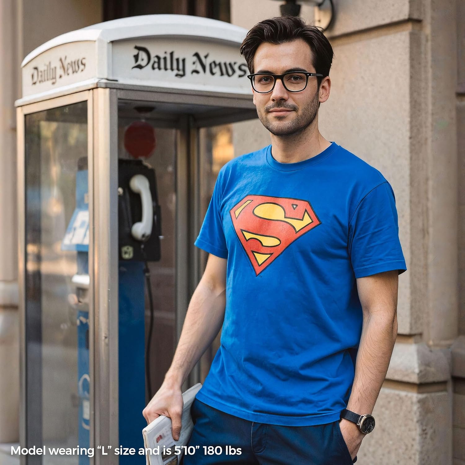 Bioworld Superman Logo Men's Black Crew Neck Long Sleeve Shirt - Image 2