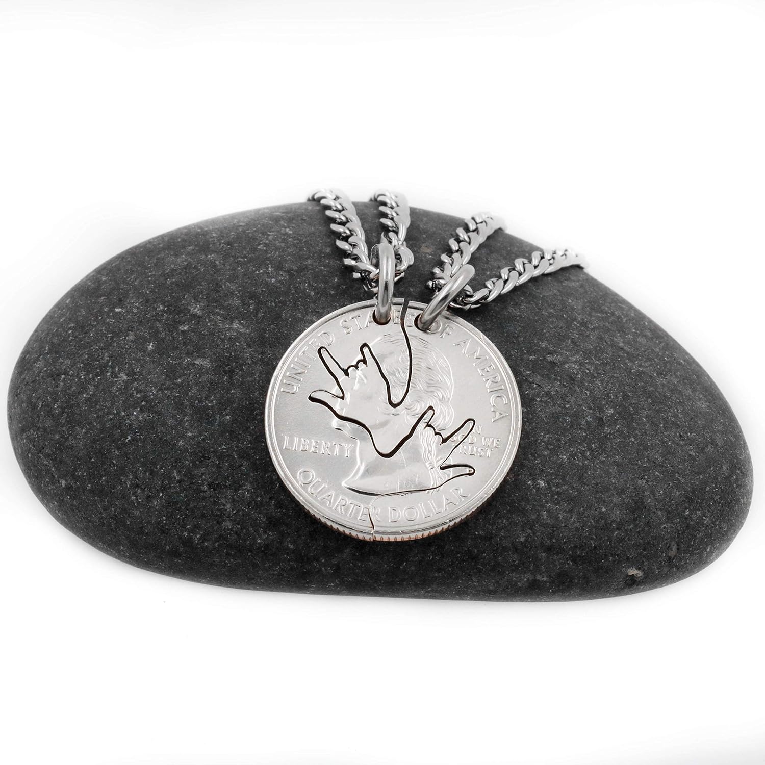 Best Friend Necklaces, Sign Language Deaf Jewelry, ASL I Love You, I Love You Hands Interlocking Puzzle Necklaces, By NameCoins