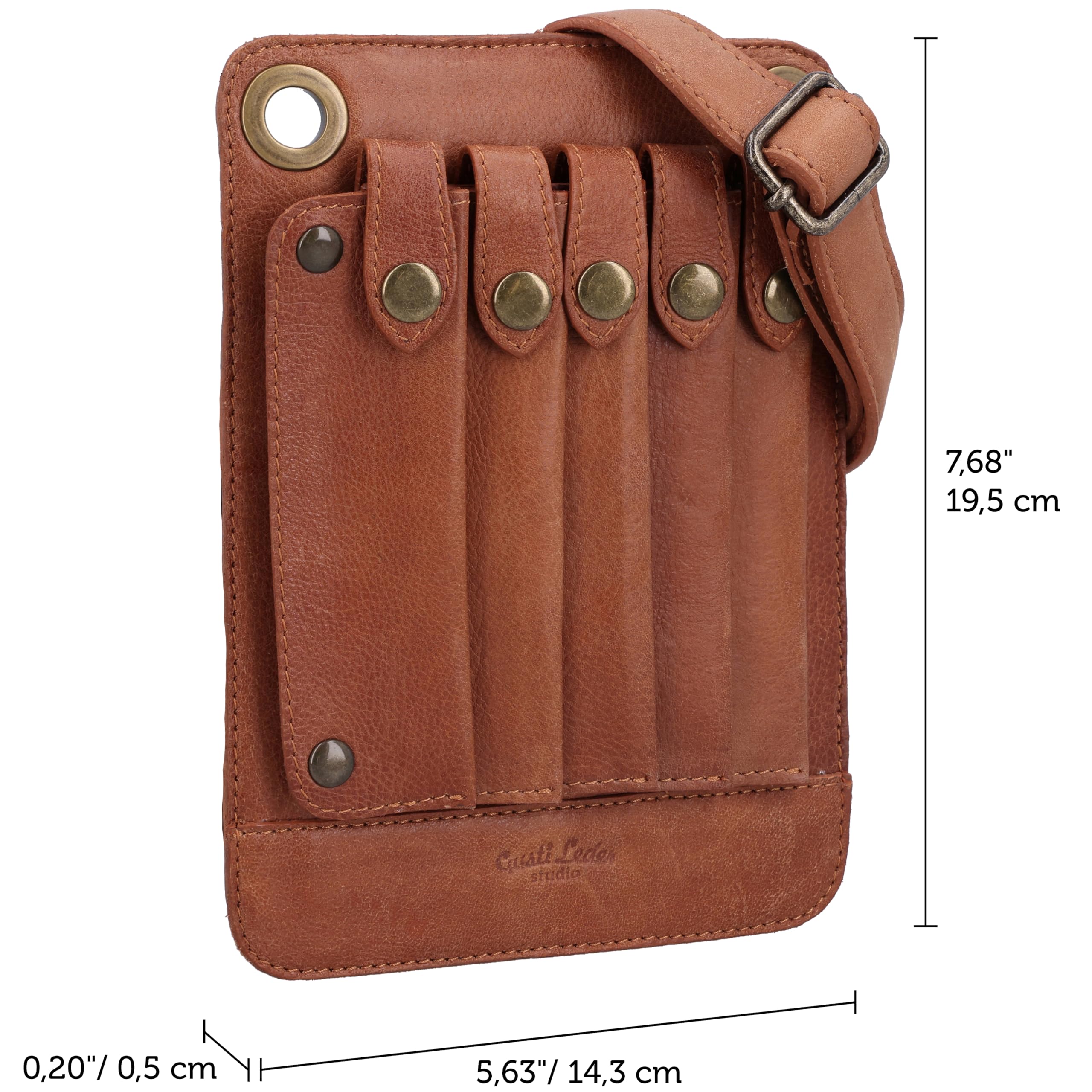 Gusti Pino - Bolso bandolera de piel para peluquería y herramientas, color marrón