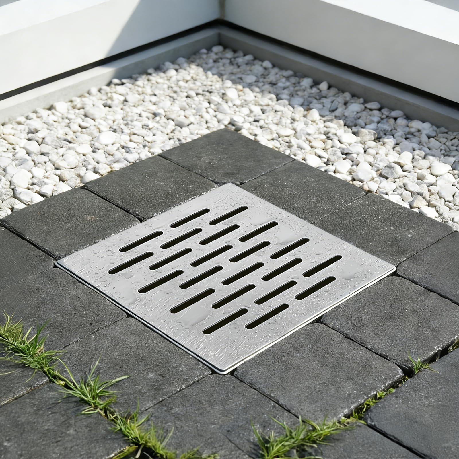 DBREAKS Grille Evacuation Eau Exterieur, Couvercle de vidange en Acier Inoxydable avec Cadre, Grille de Drainage pour Eau de Pluie, 250×250×20mm