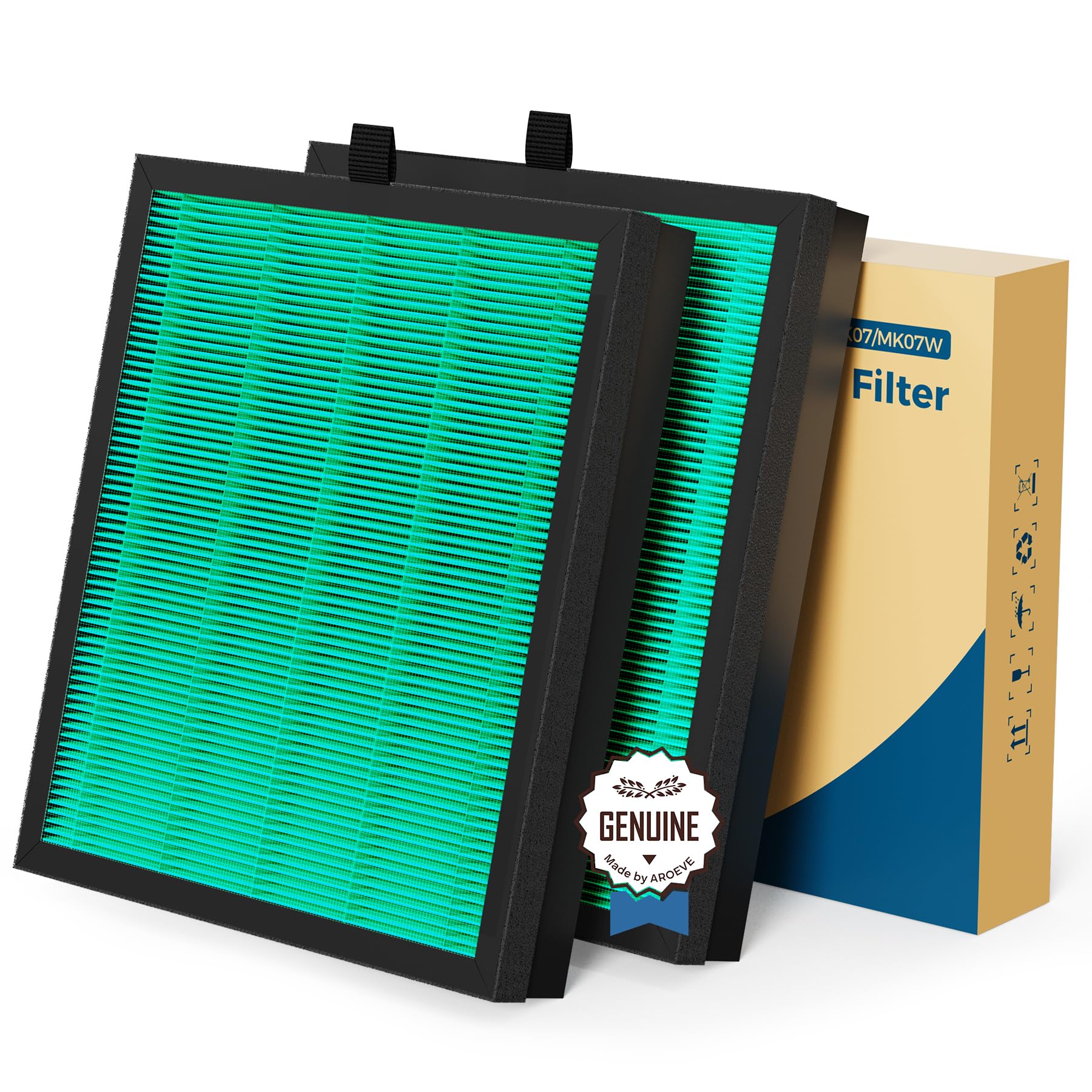 AROEVE MK07 Air Filter Pet Allergy Replacement 4-in-1 Air Purifier Filter, Efficiency Activated Carbon for Dust Pollen Lint Smoke Pet Dander Version (2 Packs)