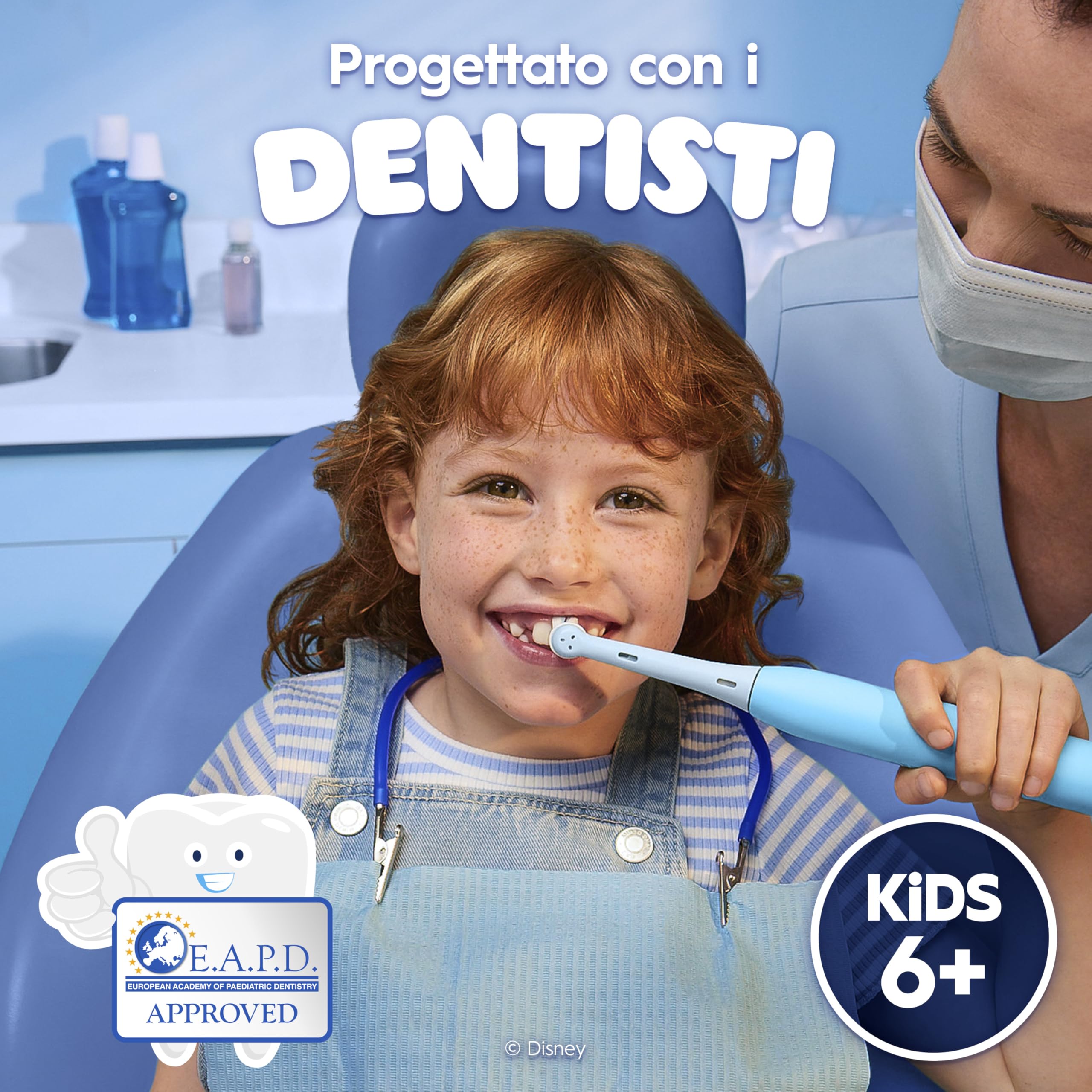 Oral-B Testine di Ricambio iO Kids 6+, Azzurre, 8 Ricambi - 8 Testine di Ricambio per Spazzolino Elettrico iO 6+, Disney Stitch, per i Bambini dai 6 Anni in su, Delicato su Denti da Latte e Gengive