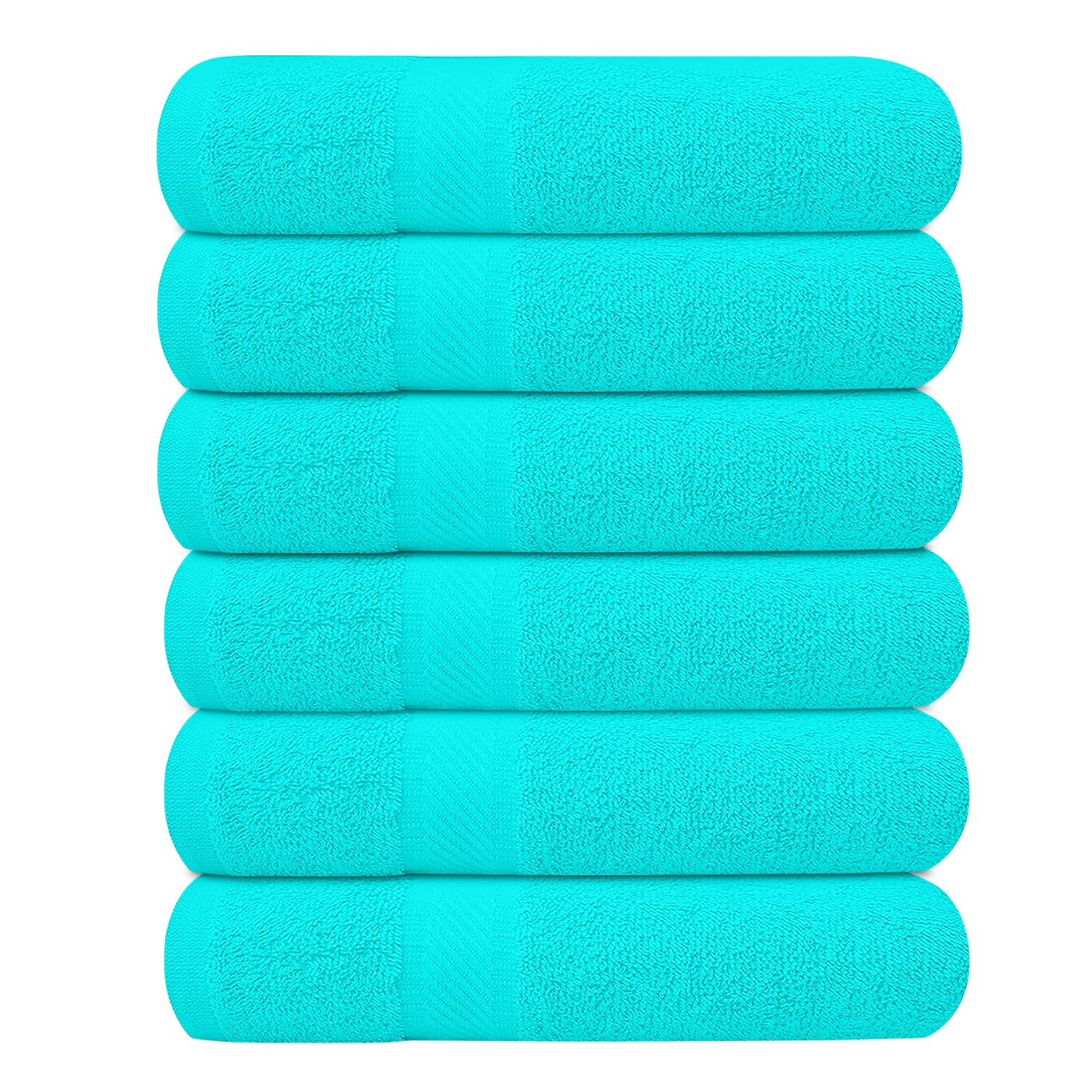 KAHAF COLLECTION Pack of 6 Bath Towels 27 x 54 Inches, 100% Cotton, Larger & Lighter Weight, Quicker to Dry, Super Soft and Absorbent, Perfect for Bathroom (Aqua, Pack of 6 (27''x54''))