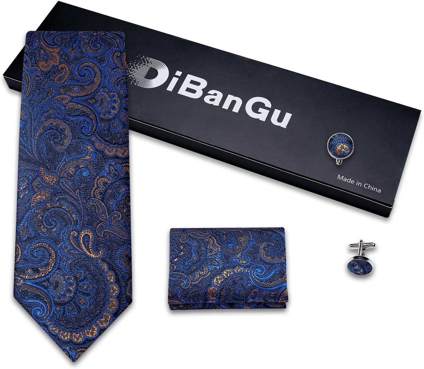 DiBanGu Mens Tie Set Silk Solid Paisley Necktie and Pocket Square Cufflinks Classic Formal Ties for Men Wedding Party - Image 4