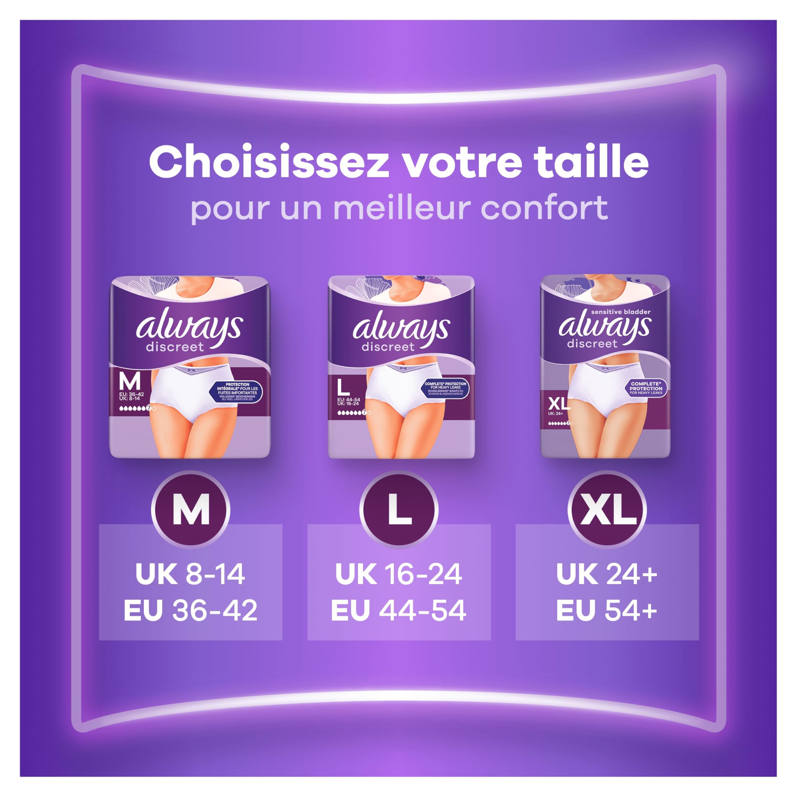 Always Discreet, 48 Culottes Incontinence Femme, Normal 5 Gouttes, Sous-Vêtements Taille M, Blanc, Protection Très Absorbante pour Fuites Urinaires Importantes ou post accouchement, Pack 1 Mois
