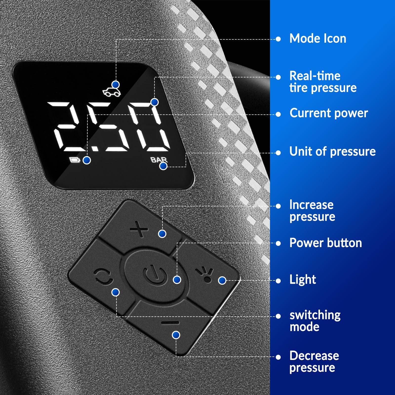 Compressore Aria Portatile Auto Pompa Aria Elettrica Wireless Ricaricabile 150PSI - Per Pneumatici Auto, Bici, Gonfiabili, Batteria 6000mAh, Portatile Pompa Elettrica Batteria 6000mah - Foto 3