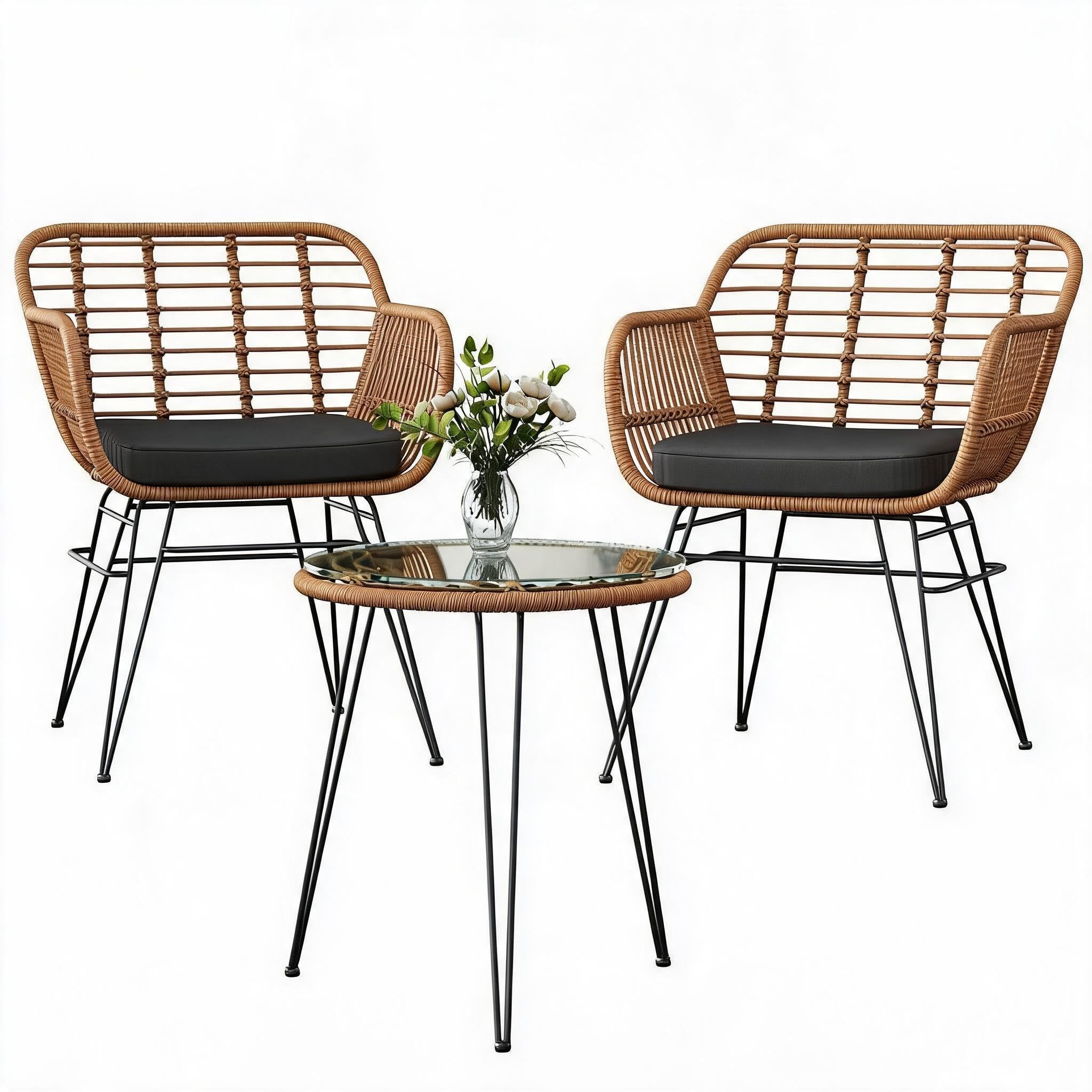 Aptliton Outdoor Rattan Bistro Sets for 2 for Garden