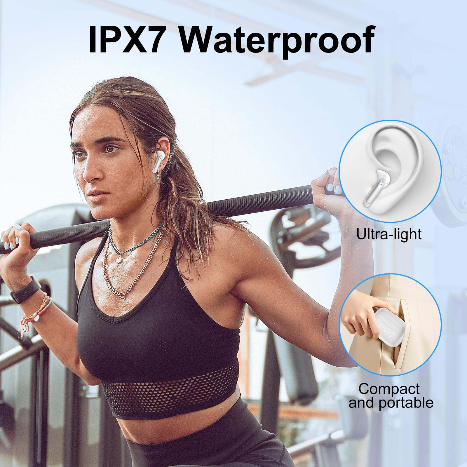 Cuffie Bluetooth, 56 Ore di Riproduzione, Auricolari Bluetooth 5.3 per iOS & Android