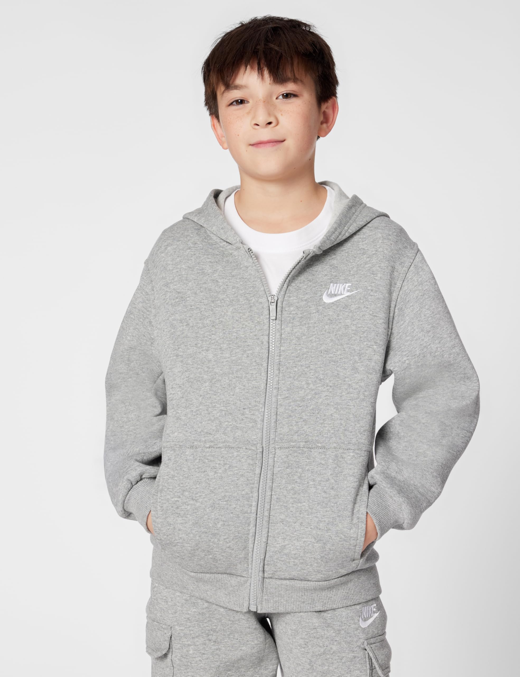 Nike Felpa da Ragazzi con Cappuccio e Zip Club Fleece Grigia