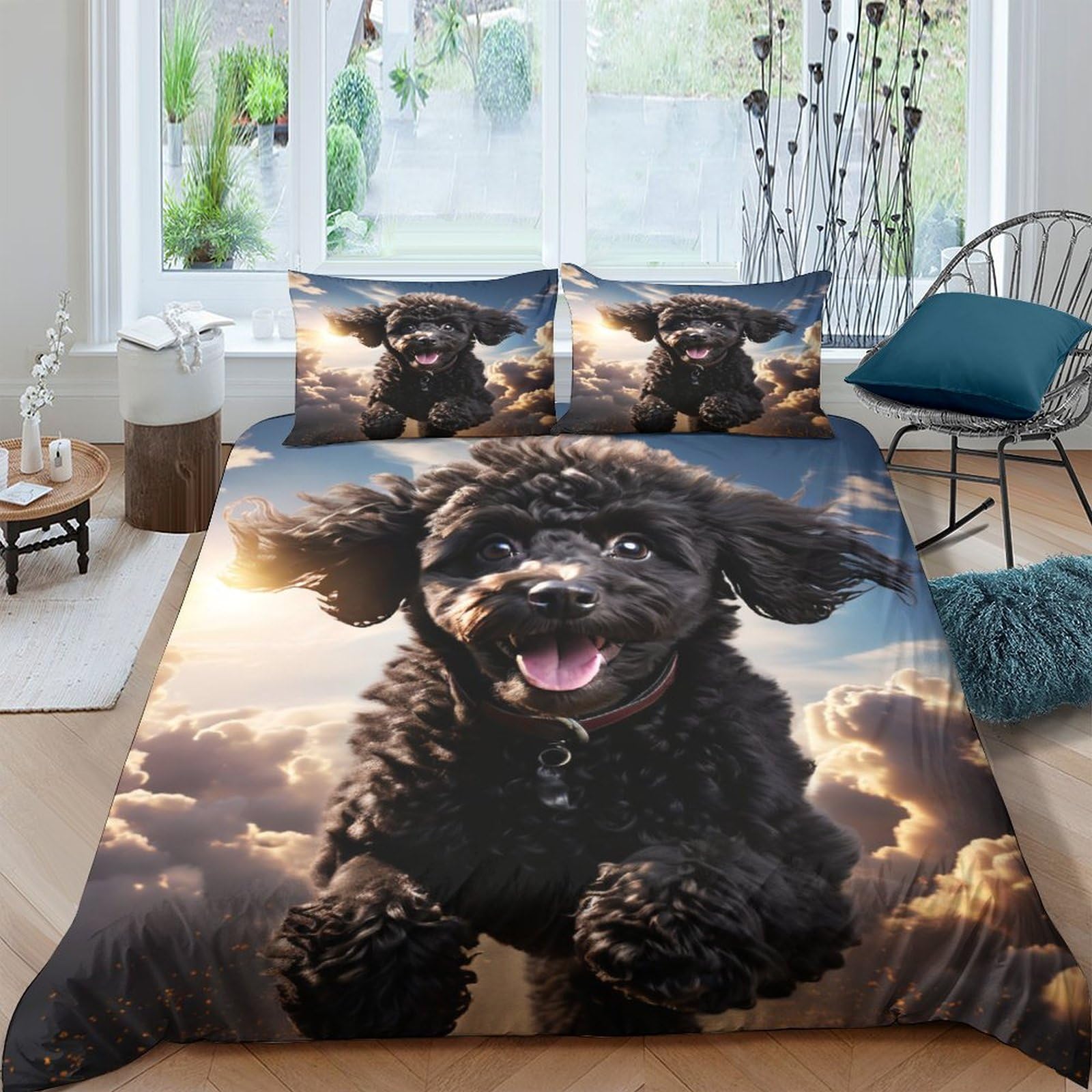 TNFHSOFT Cockapoo Dog Duvet Cover Set 3D Printed Bedding Quilt Cute Animals Cover Set 3 Pieces Soft Microfiber Bedding Quilt Cover with Zipper Closure for Teens And Adults Double（200x200cm）