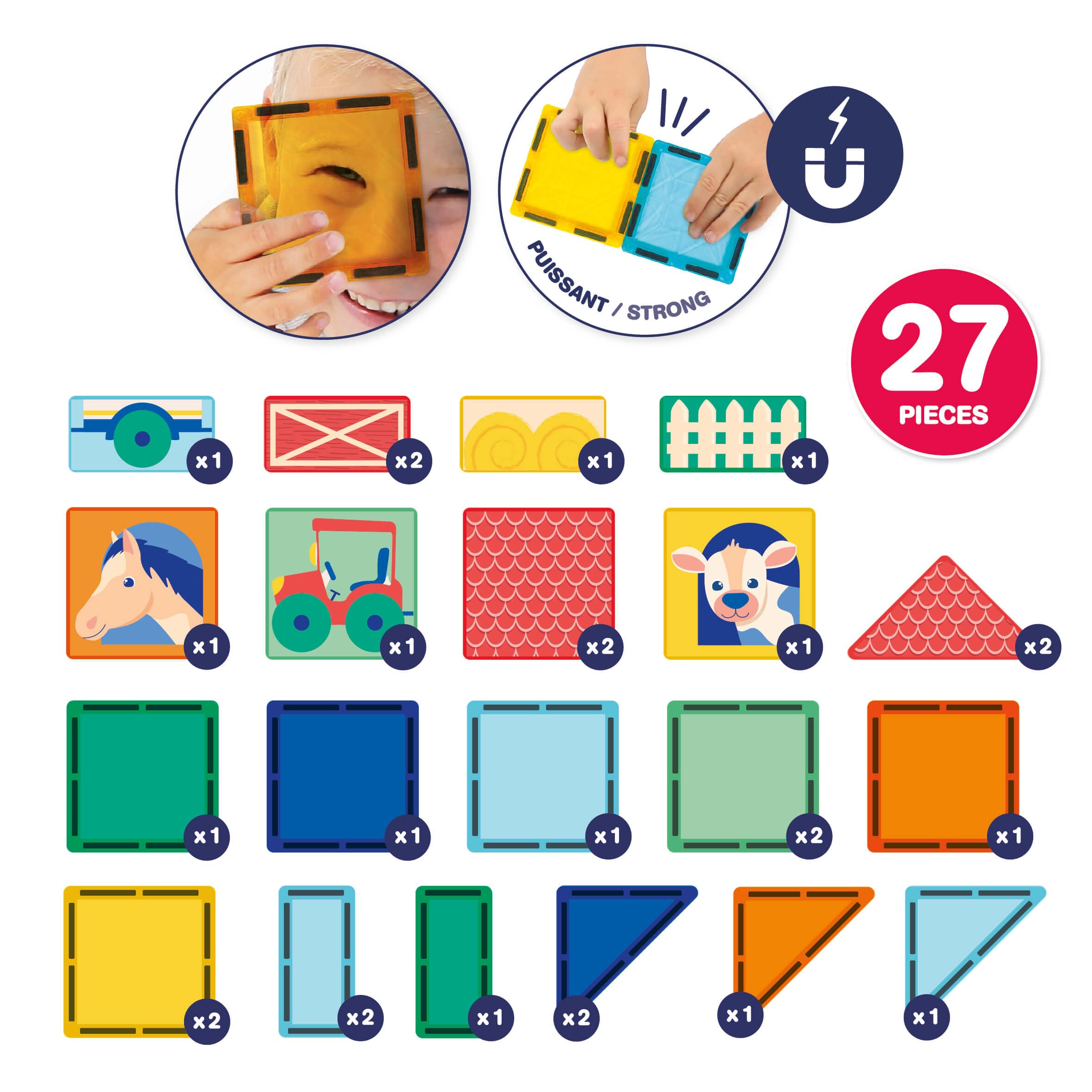 LUDI - Panneau Magnétique - Jeu de Construction - 2D et 3D - 27 Pièces Aimantées - Manipulation et Assemblage - Facile - Dès 2 Ans