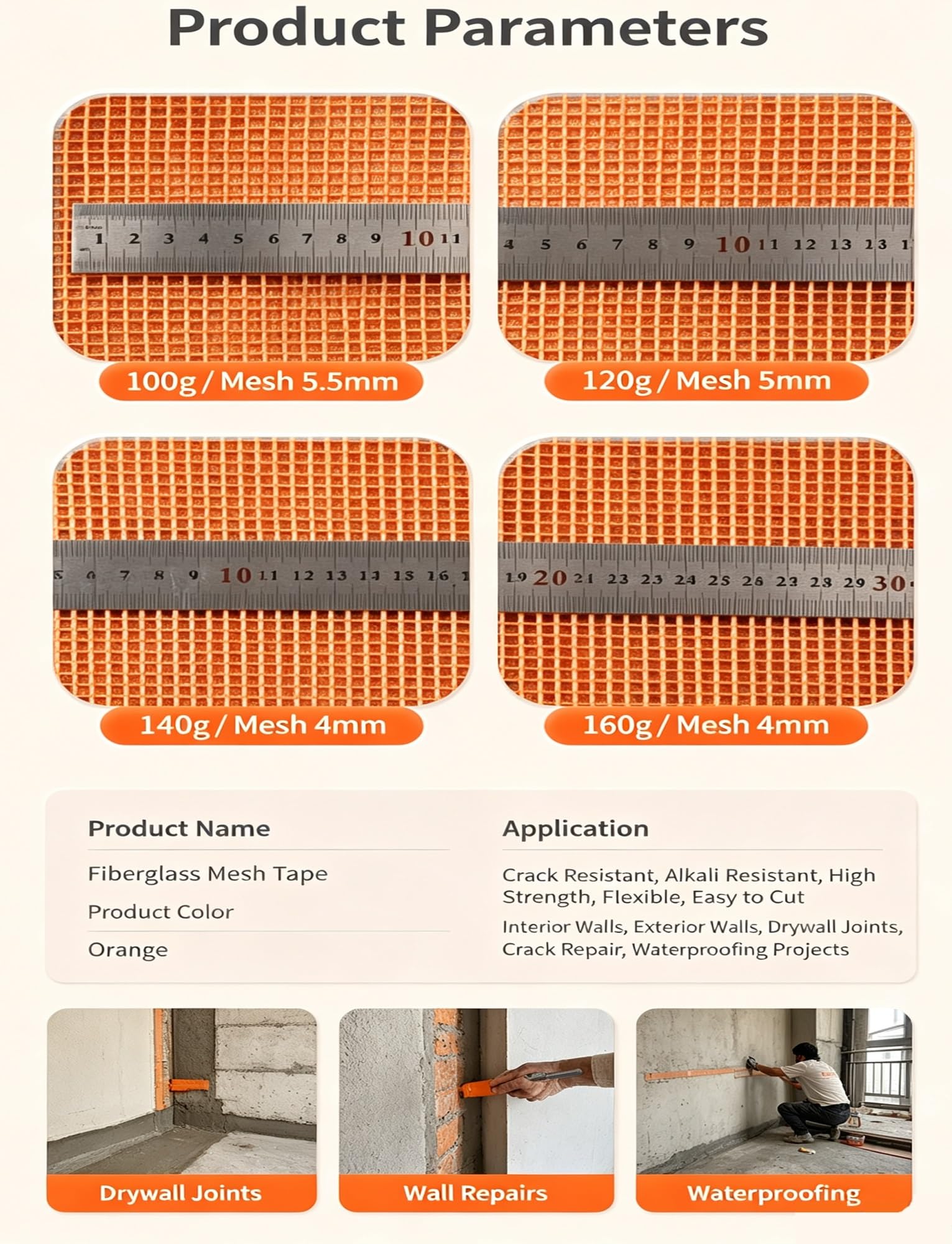 Rollo malla fibra vidrio 1x50m, refuerzo pared resistente a álcalis