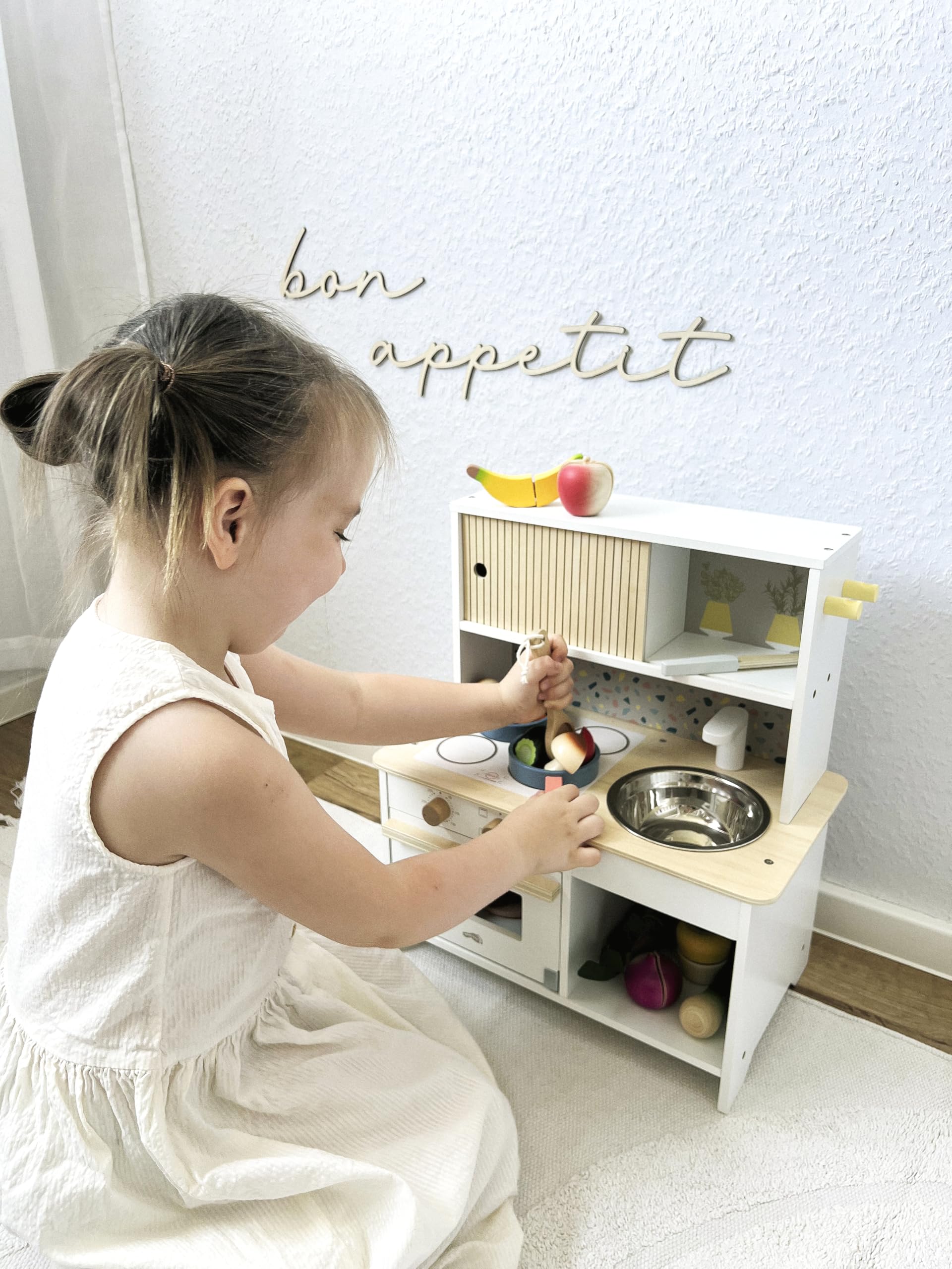 Small Foot Cocina Infantil compacta Terrazzo, Cocina de Madera con Accesorios, Juguete de rol Desde los 3 años, 12728